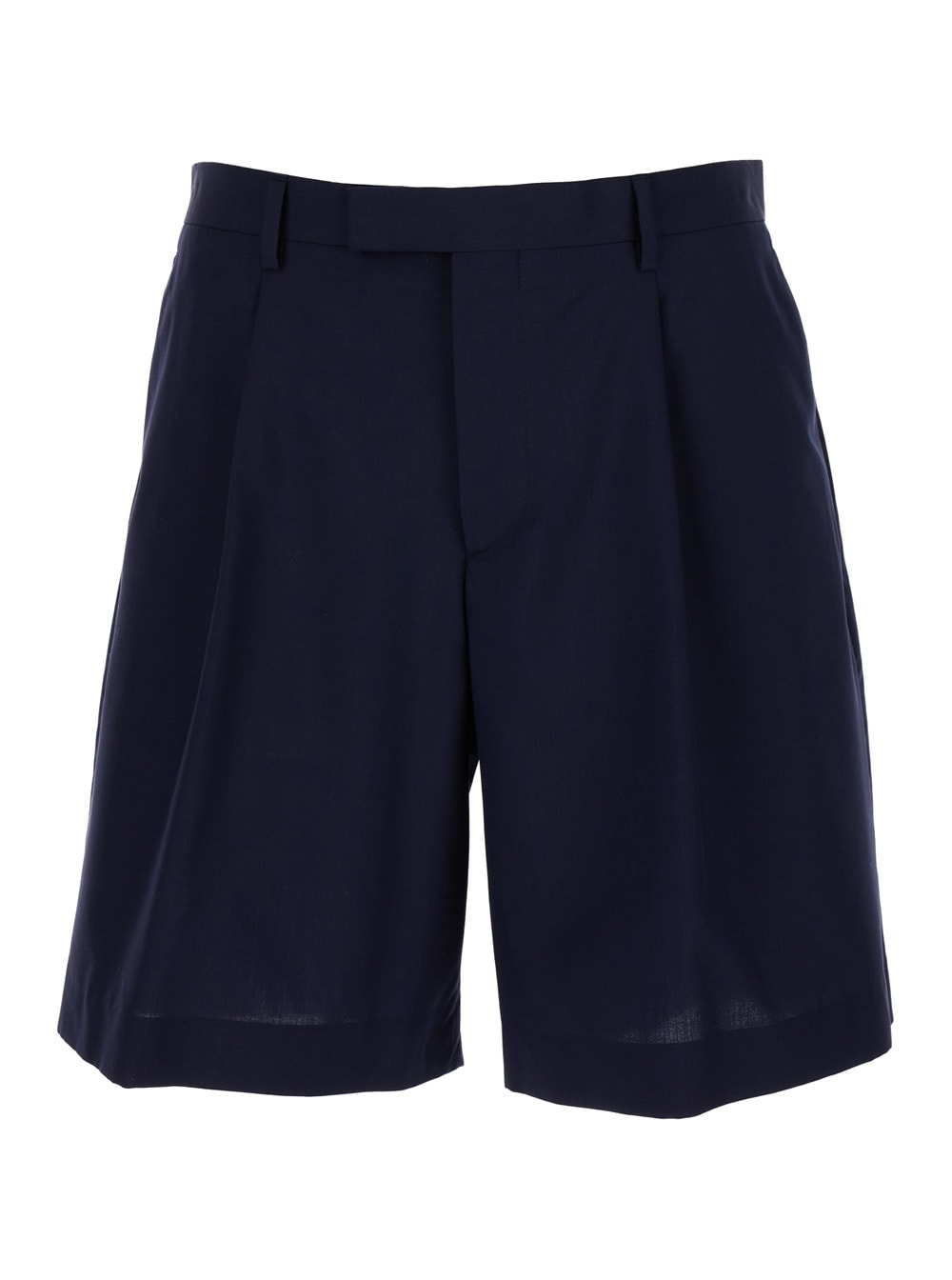 Shop Lardini Blue Sartorial Bermuda Shorts With Pleated Details In Wool & Cotton Blend Man