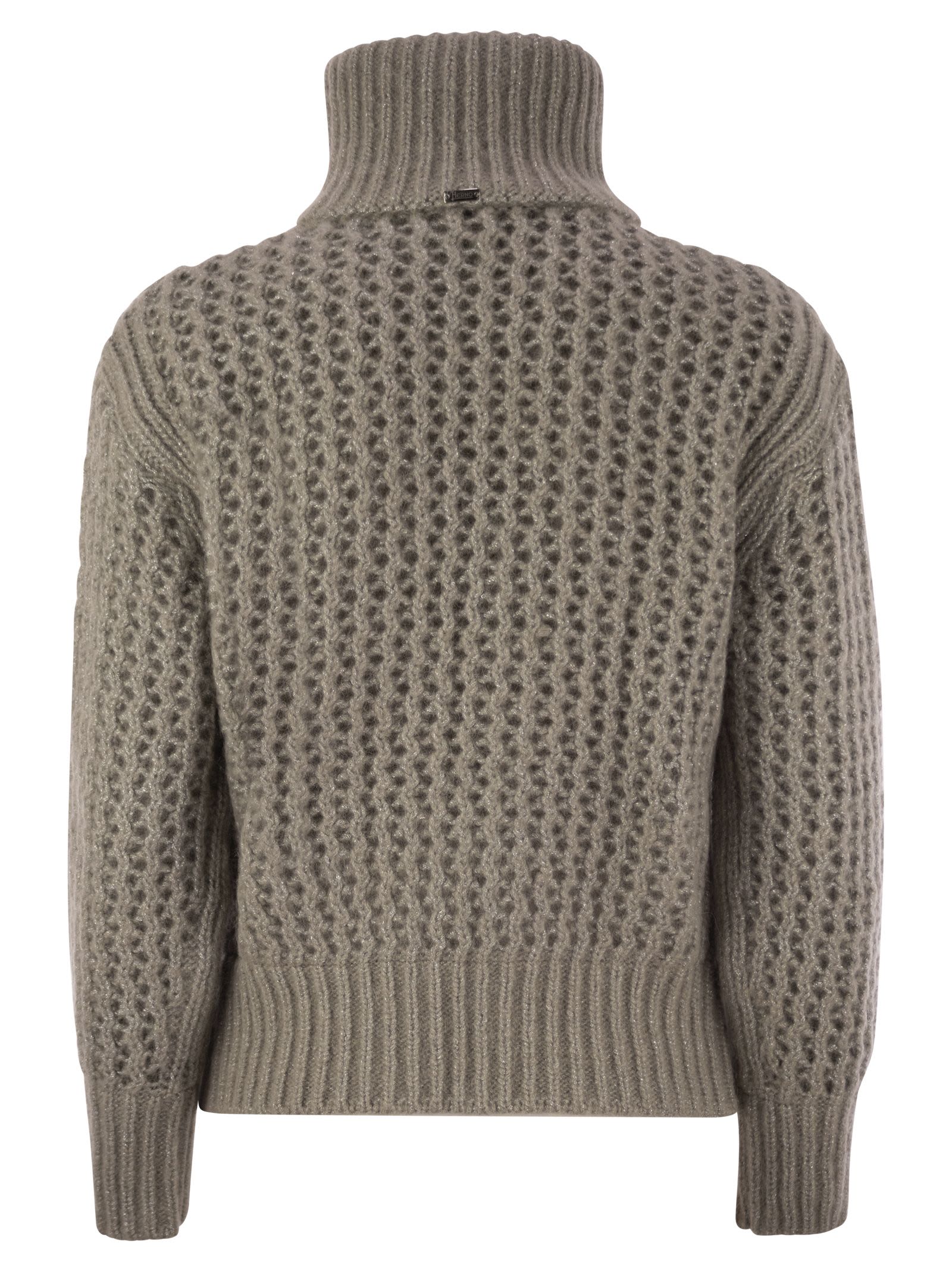 Shop Herno Cardigan In Alpaca And Wool Yarn In Beige