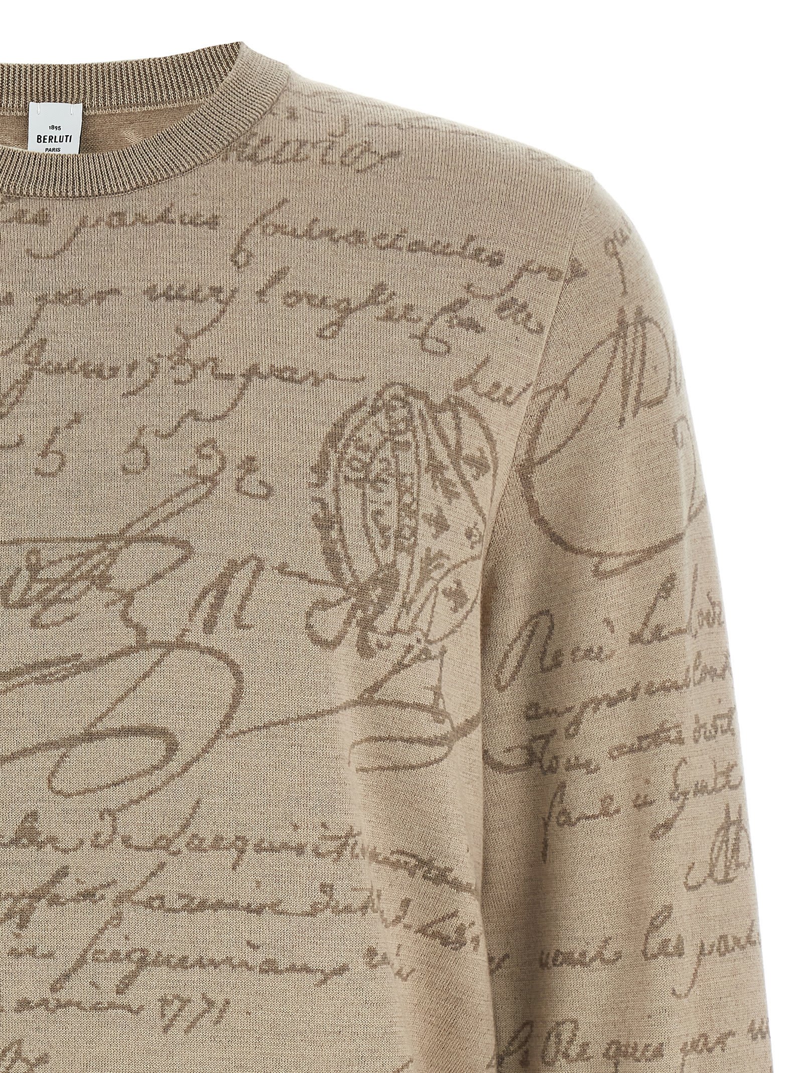 Berluti Crew Neck Long Sleeve Ribbed Sweater In Neutral