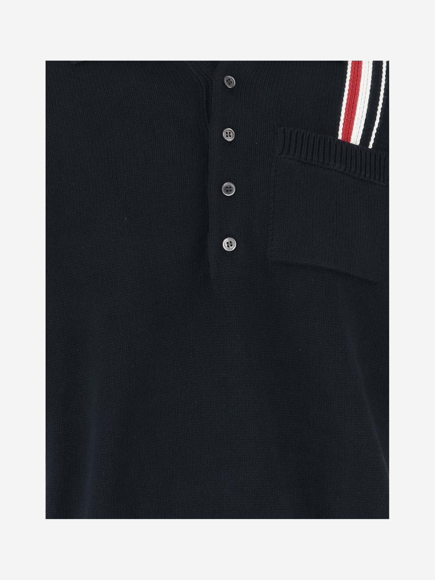 Shop Thom Browne Cotton Polo Shirt With Tricolor Detail In Blue