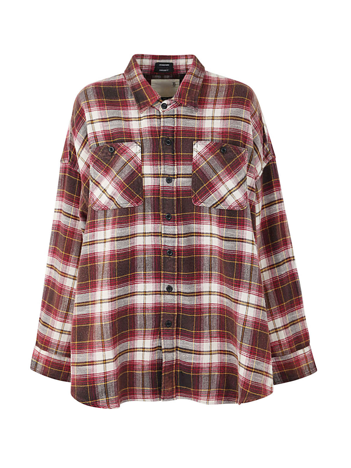 R13 Drop Neck Workshirt In B Ecru Maroon Plaid