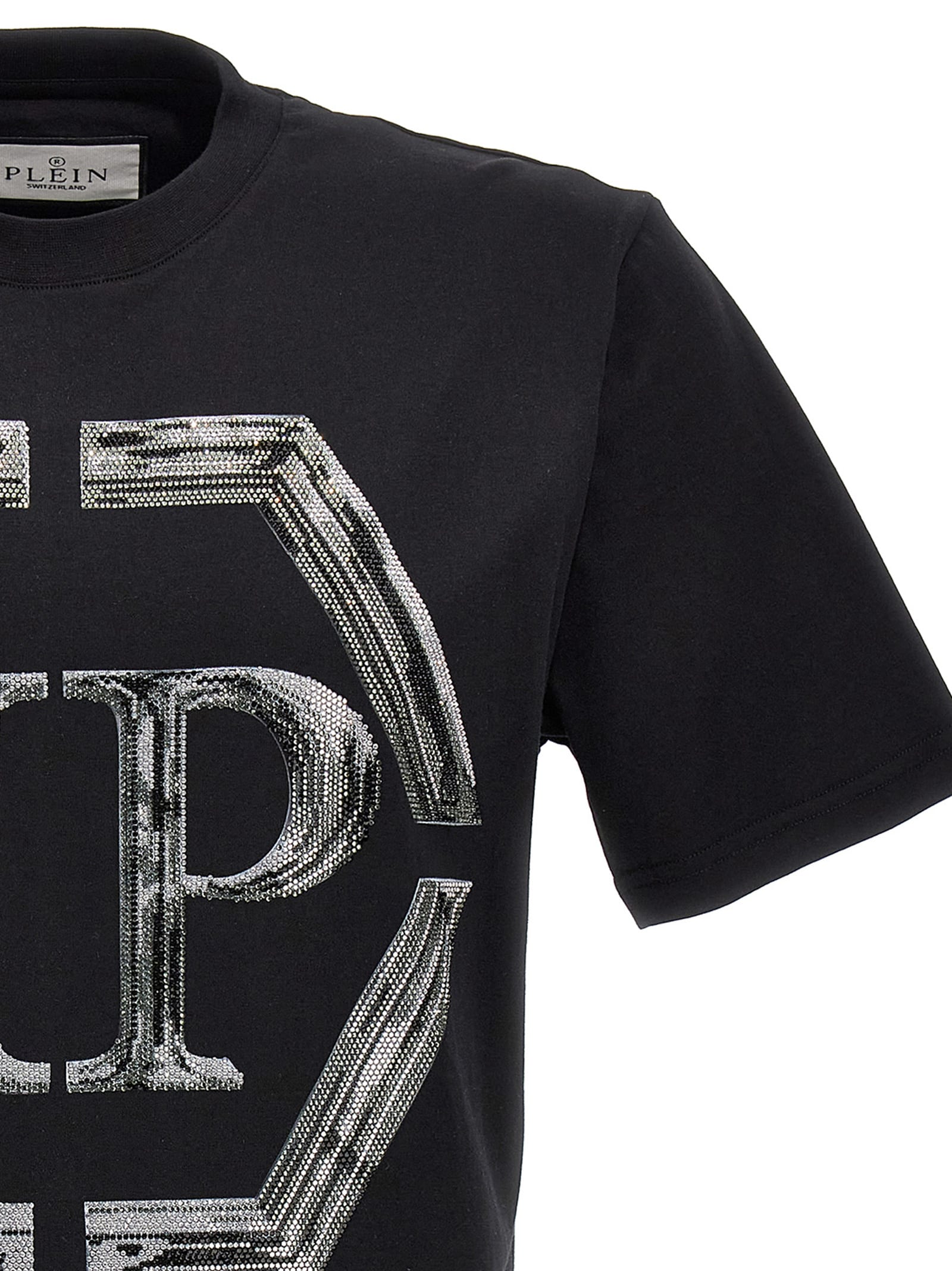 Shop Philipp Plein Rhinestone Logo T-shirt In Black