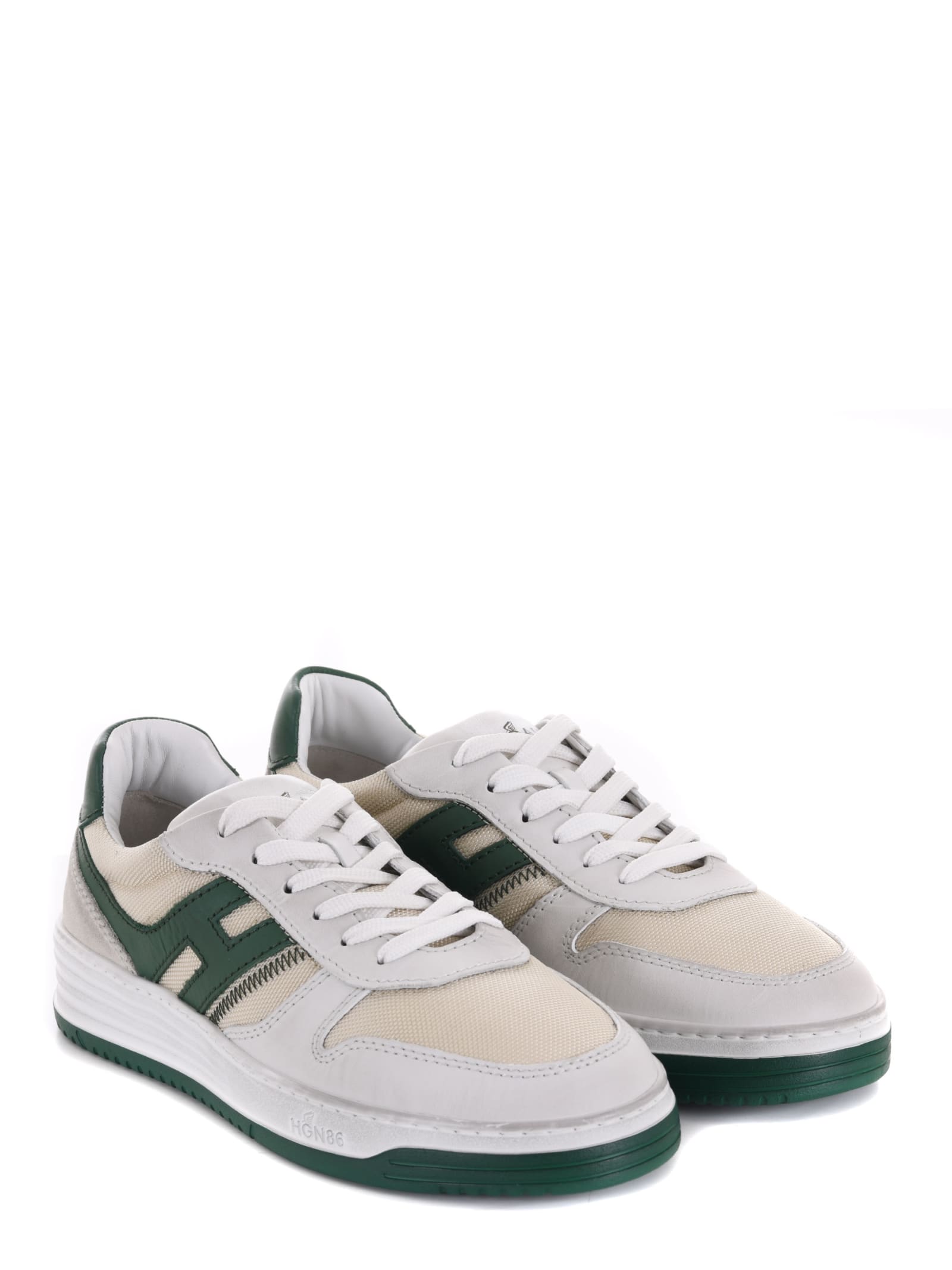 Shop Hogan H630 Sneakers In Ecrù/verde