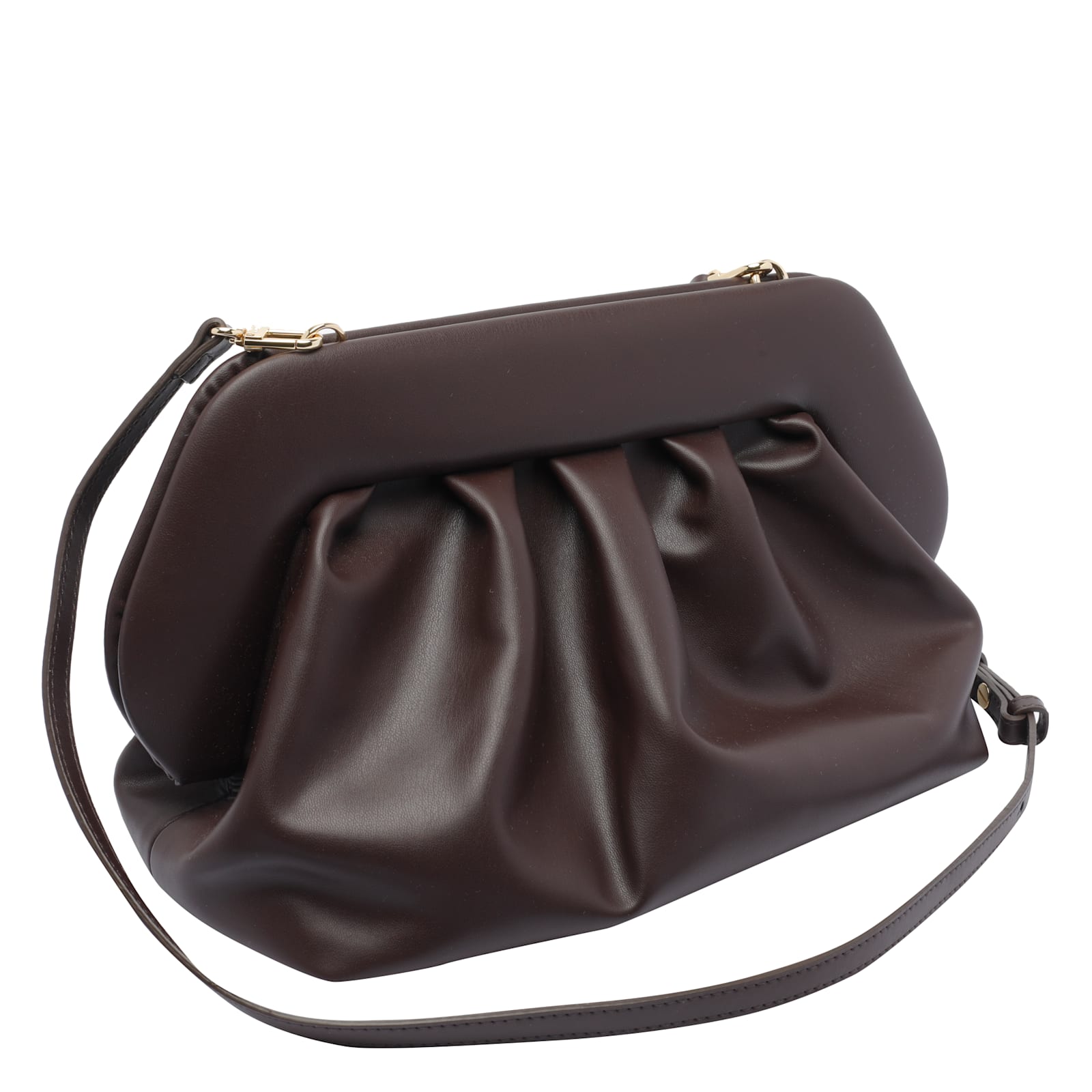 Themoirè Pleated Rectangular Clutch In Vegan Pu In Brown