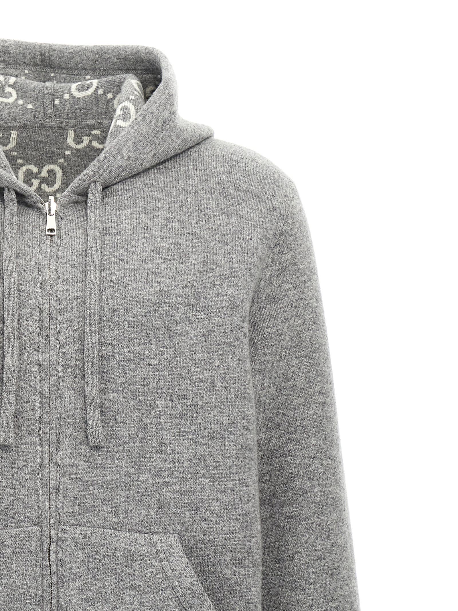 Shop Gucci Hooded Cardigan In Gray