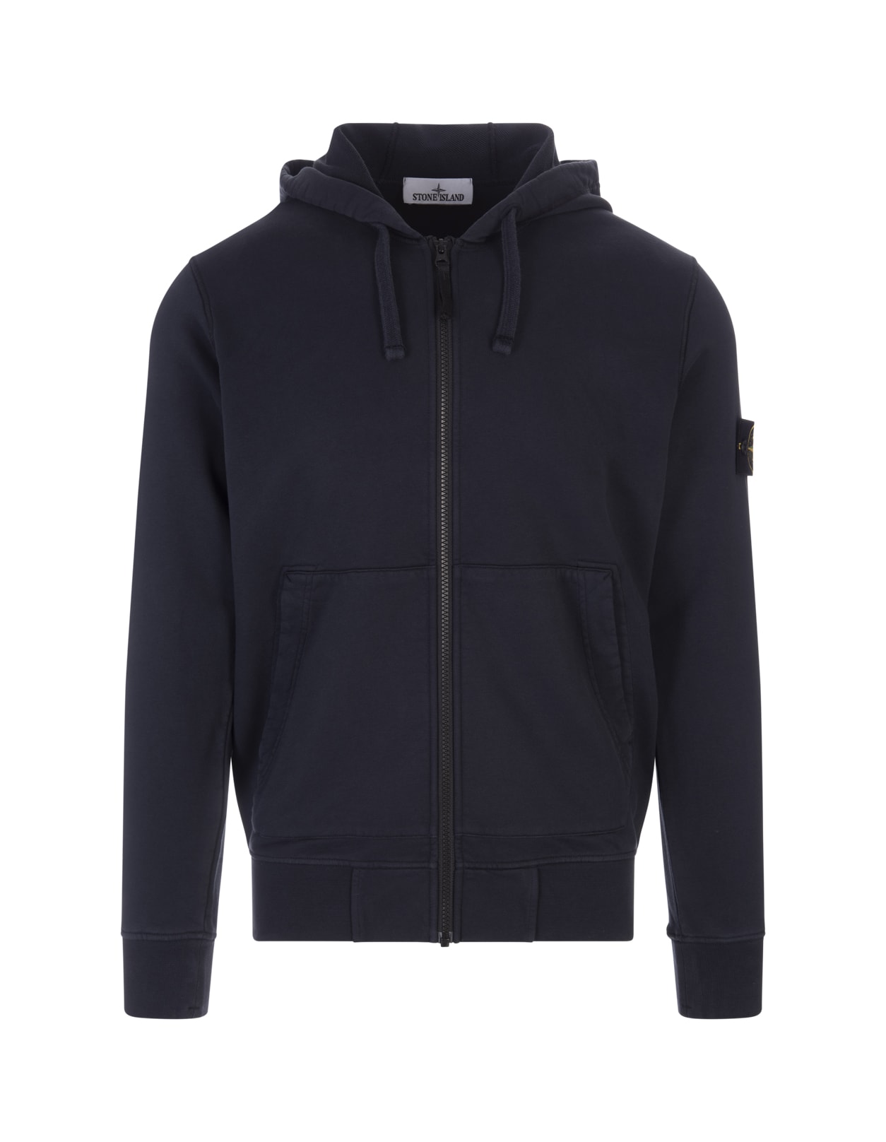 Stone Island Navy Blue Cotton Zipped Hoodie In White