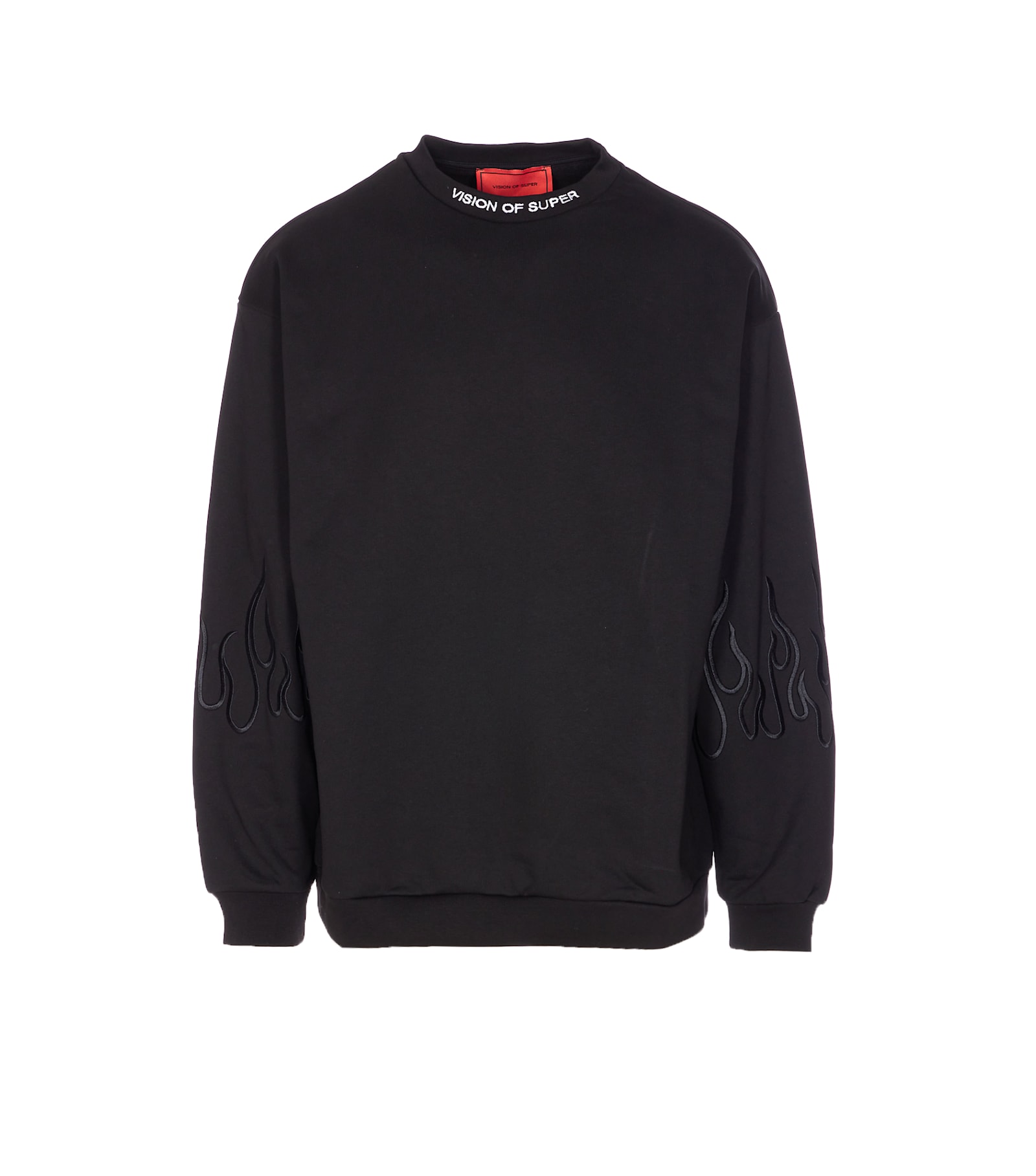 Vision Of Super Flame-embroidered Crewneck Sweatshirt In Black