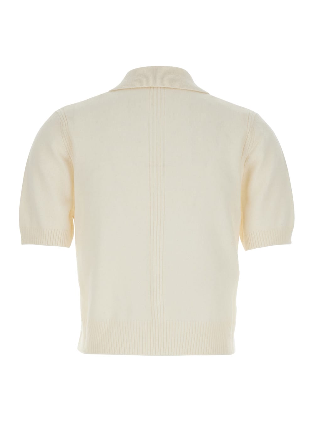 Pinko White Polo Shirt With Logo Patch On The Front And Ribbed Details In Wool Woman In Neutral