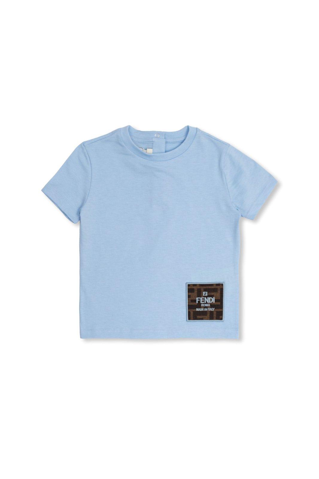 Fendi Babies' Logo Patch Crewneck T-shirt In Azzurro