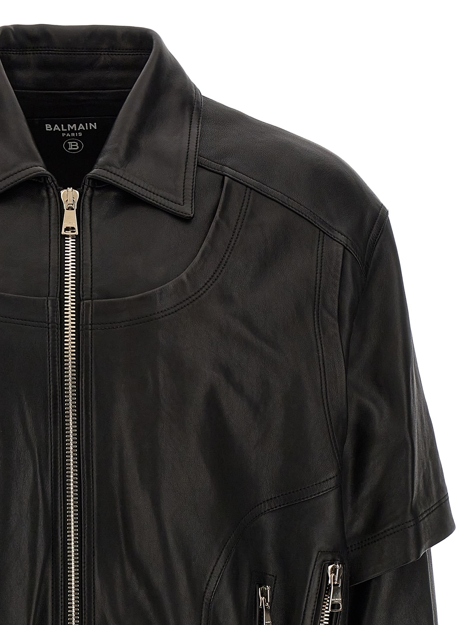Shop Balmain Layered Leather Jacket In Black