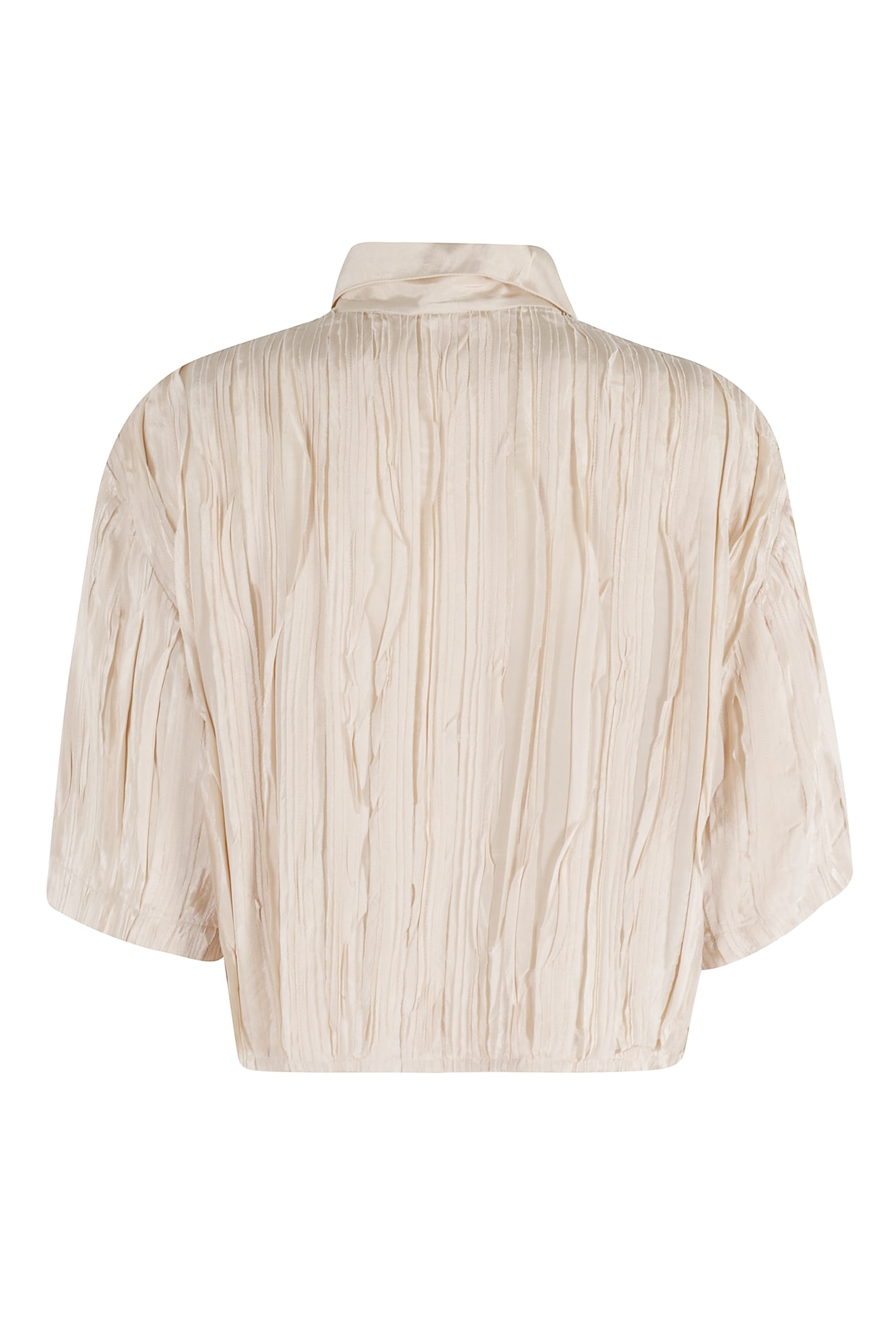 Alysi Cropped Origami-inspired Boxy Shirt With Classic Collar In Neutral