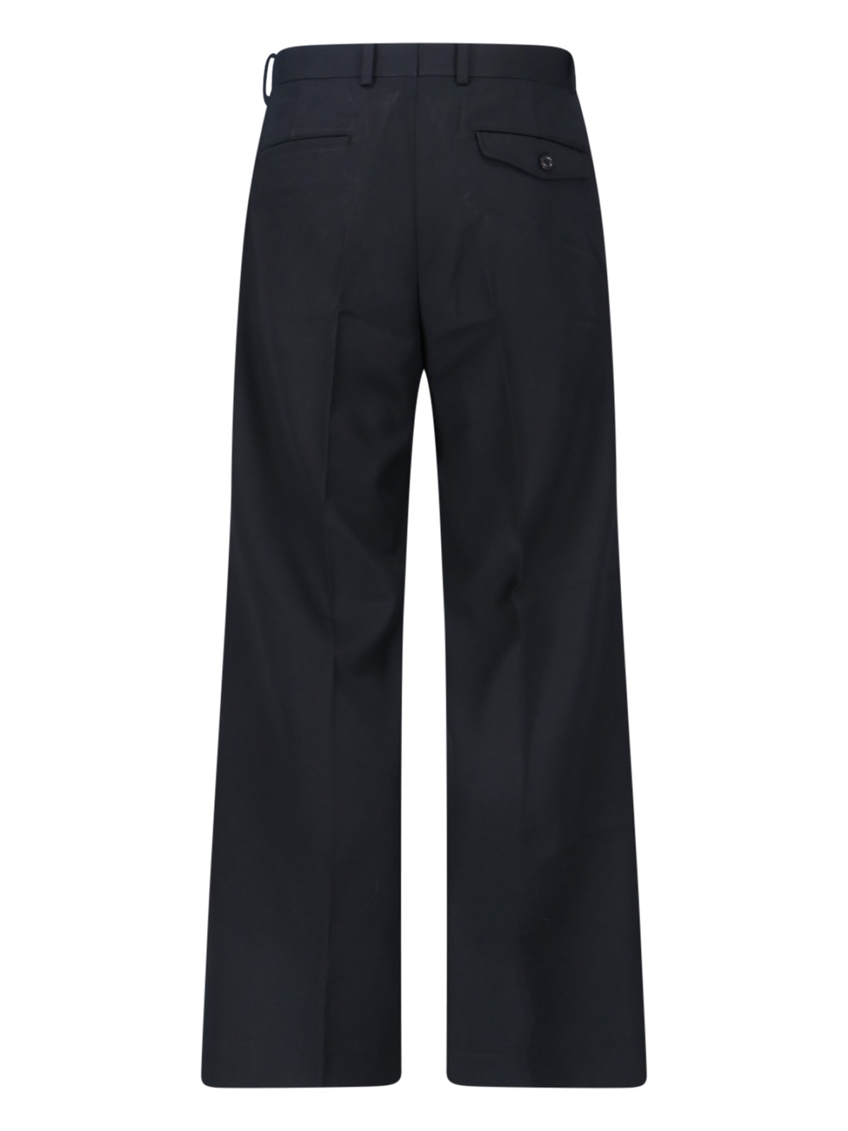 Tonywack Wide-leg Black Wool Blend Trousers With Pleated Front In Black