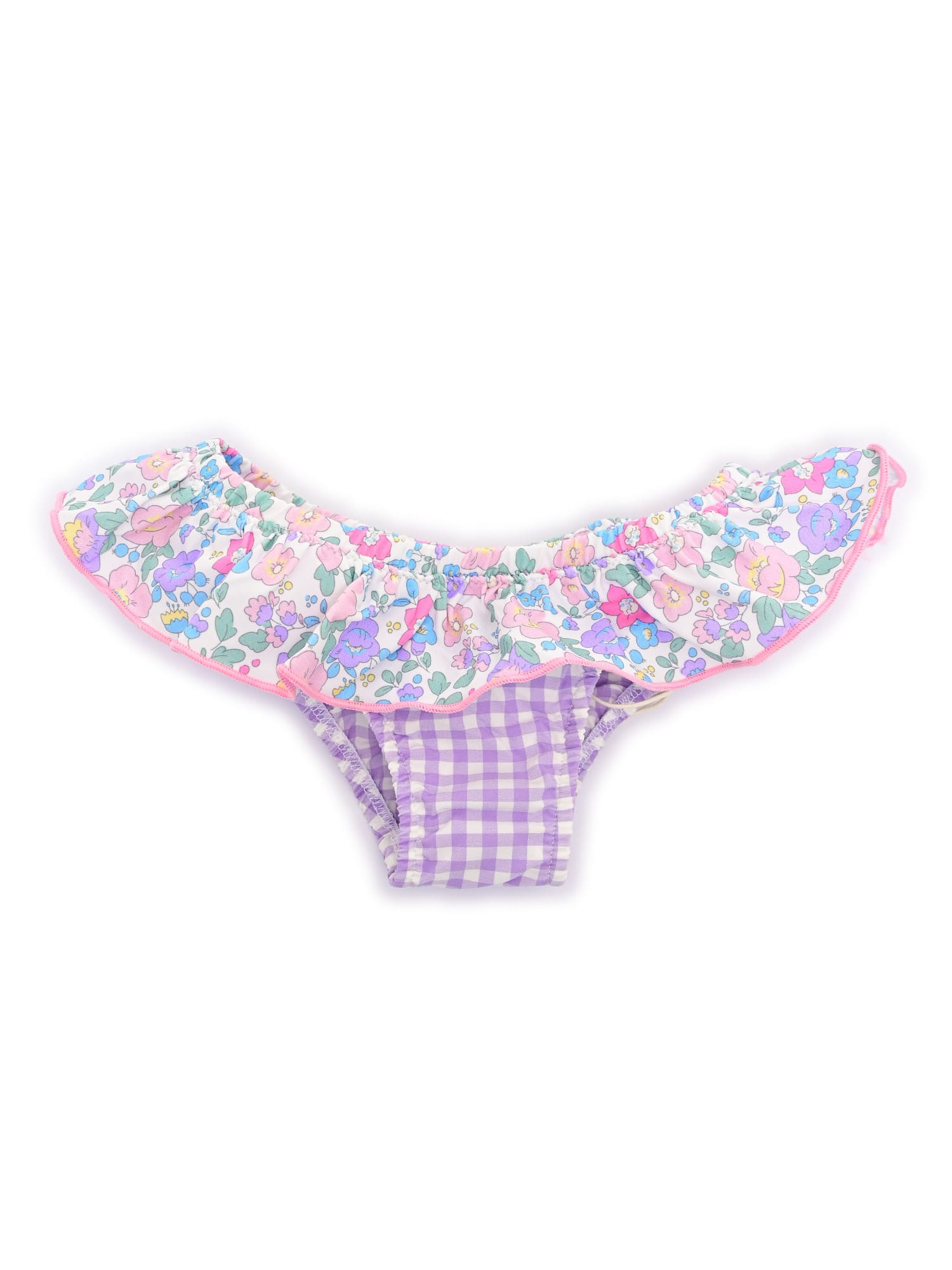 Mc2 Saint Barth Kids' Melly-violet Flowers 2124 Vichy Tape In Multi