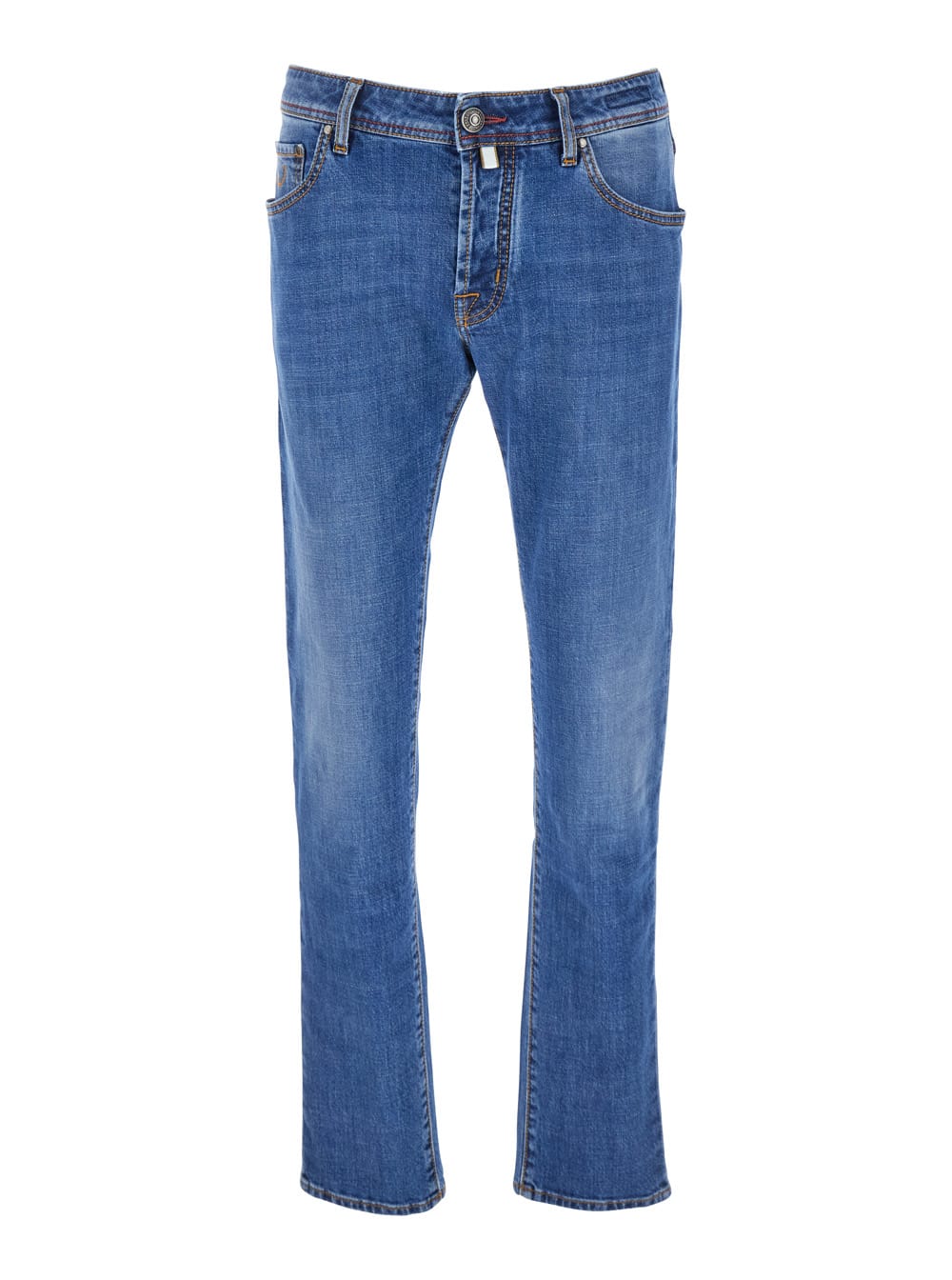 JACOB COHEN BLUE JEANS WITH LOGO PATCH ON THE BACK IN STRETCH COTTON MAN