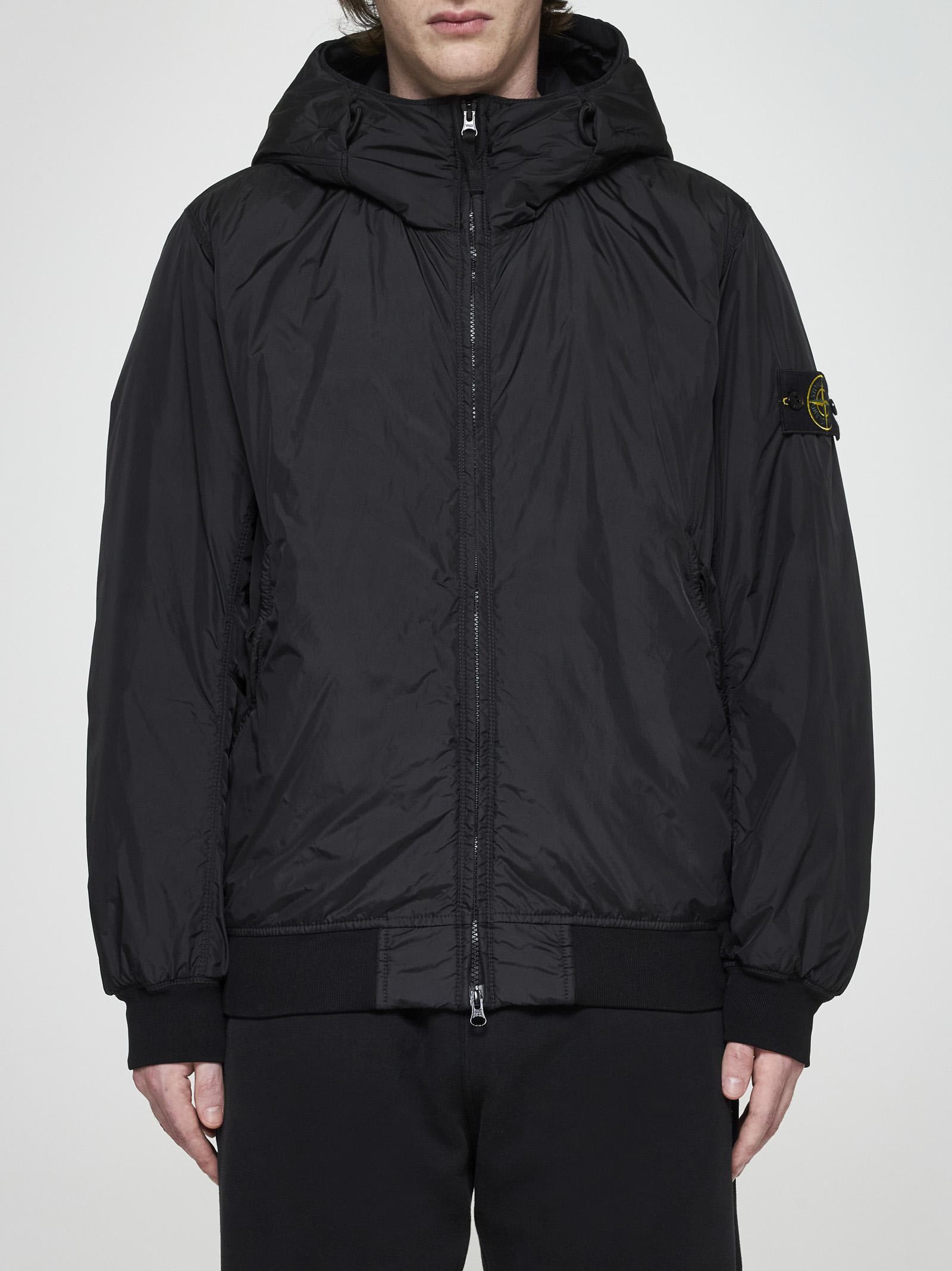 Shop Stone Island Hooded Nylon Down Jacket In Black