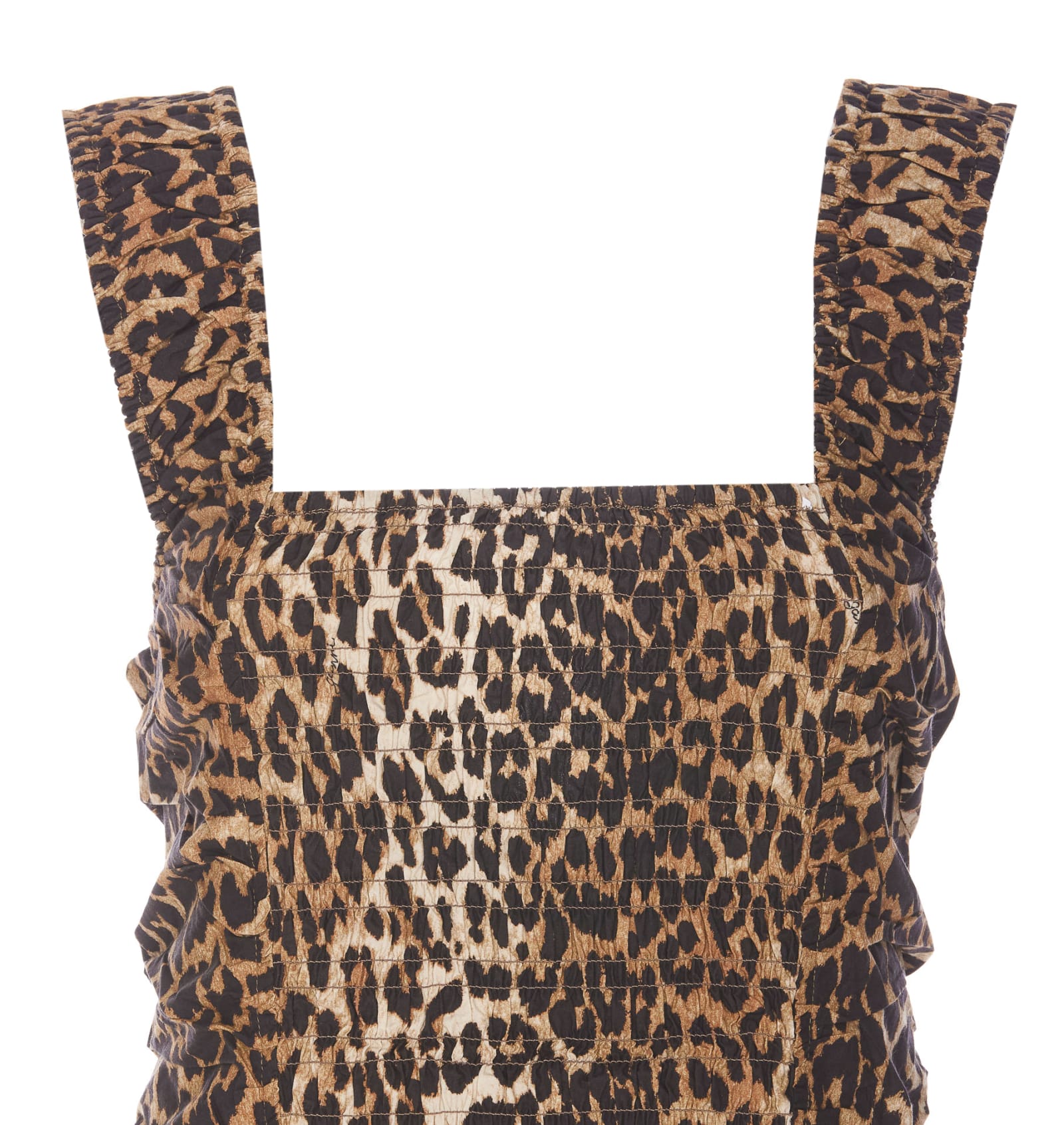 Shop Ganni Leopard Print Midi Dress In Brown