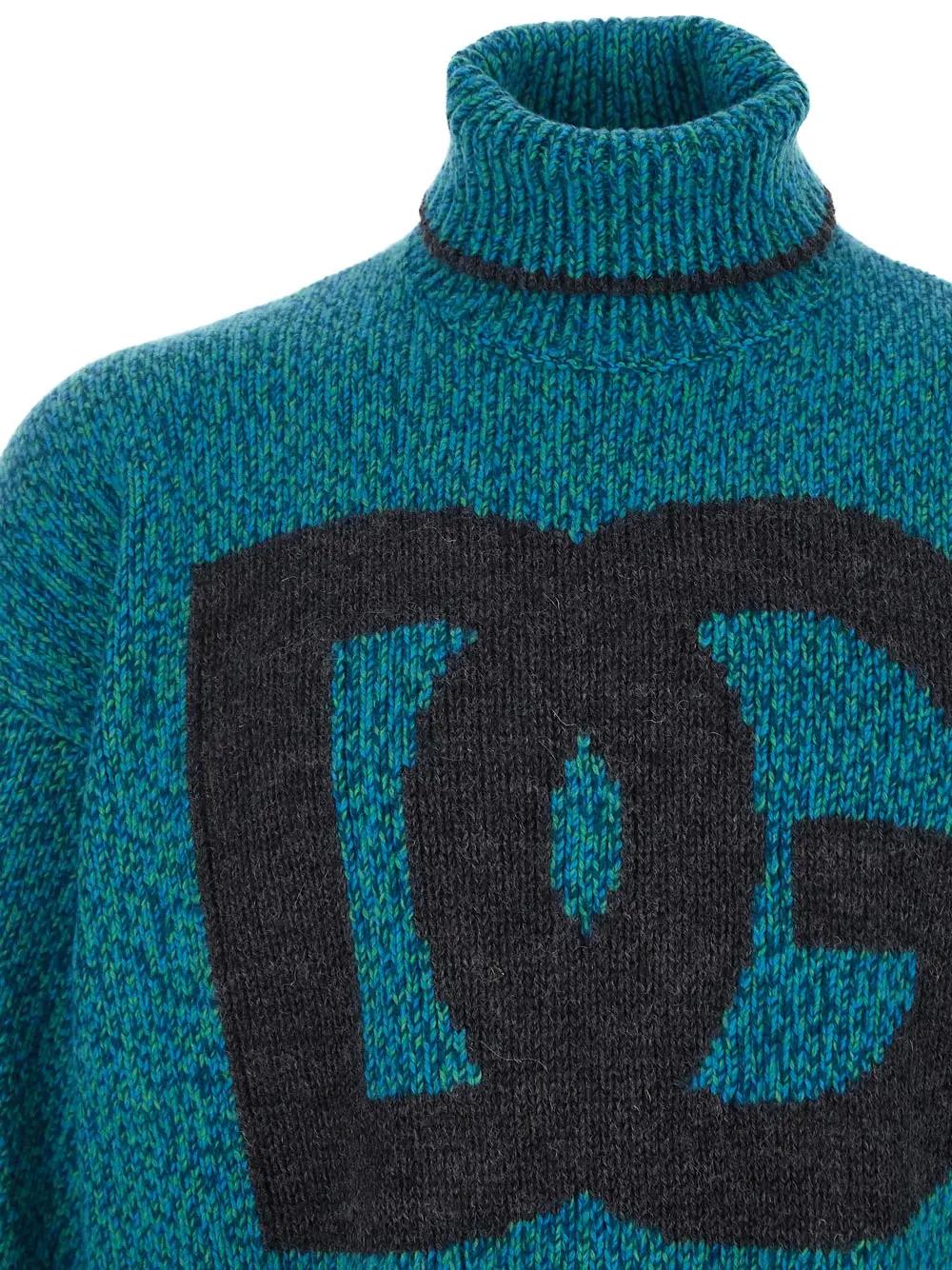 Shop Dolce & Gabbana Dg Knitwear With Turtleneck In Blue