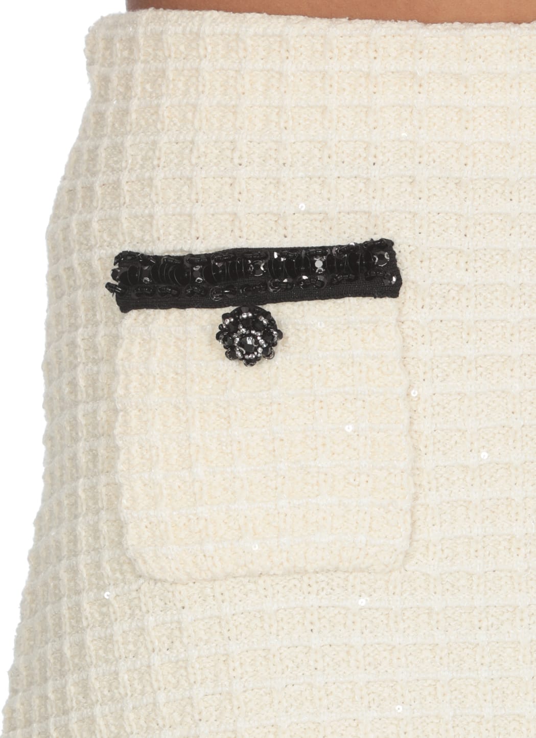 Shop Self-portrait Textured Knit Mini Skirt In Ivory