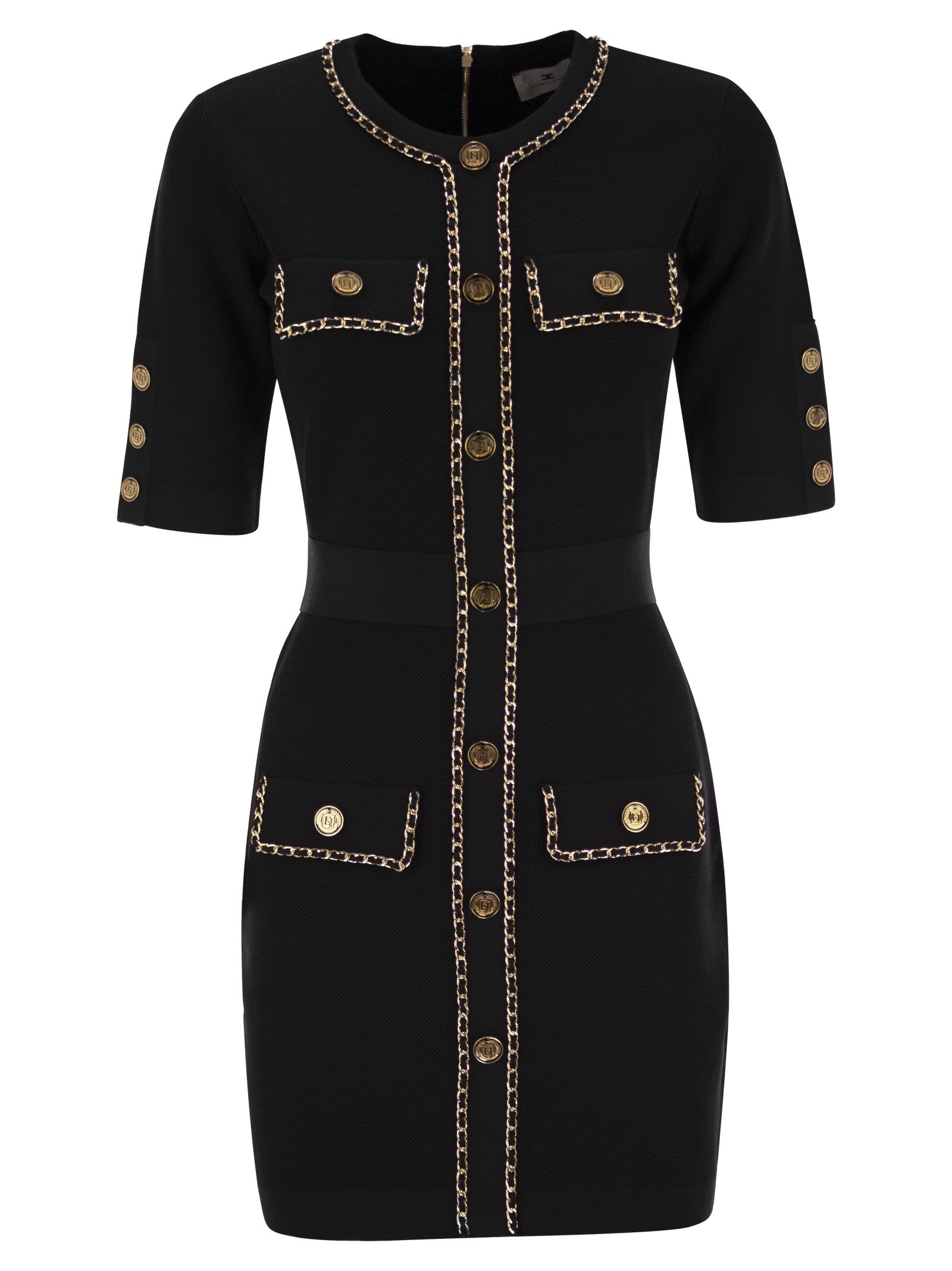 Shop Elisabetta Franchi Viscose Minidress With Chain In Black