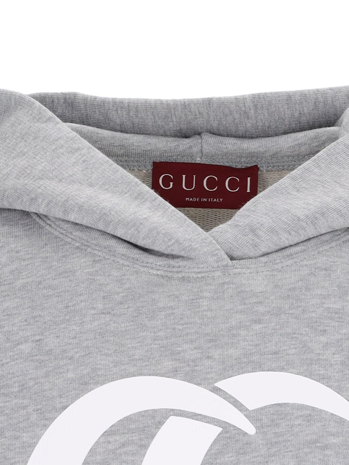 Shop Gucci Logo Hoodie In Grey/melange/mc