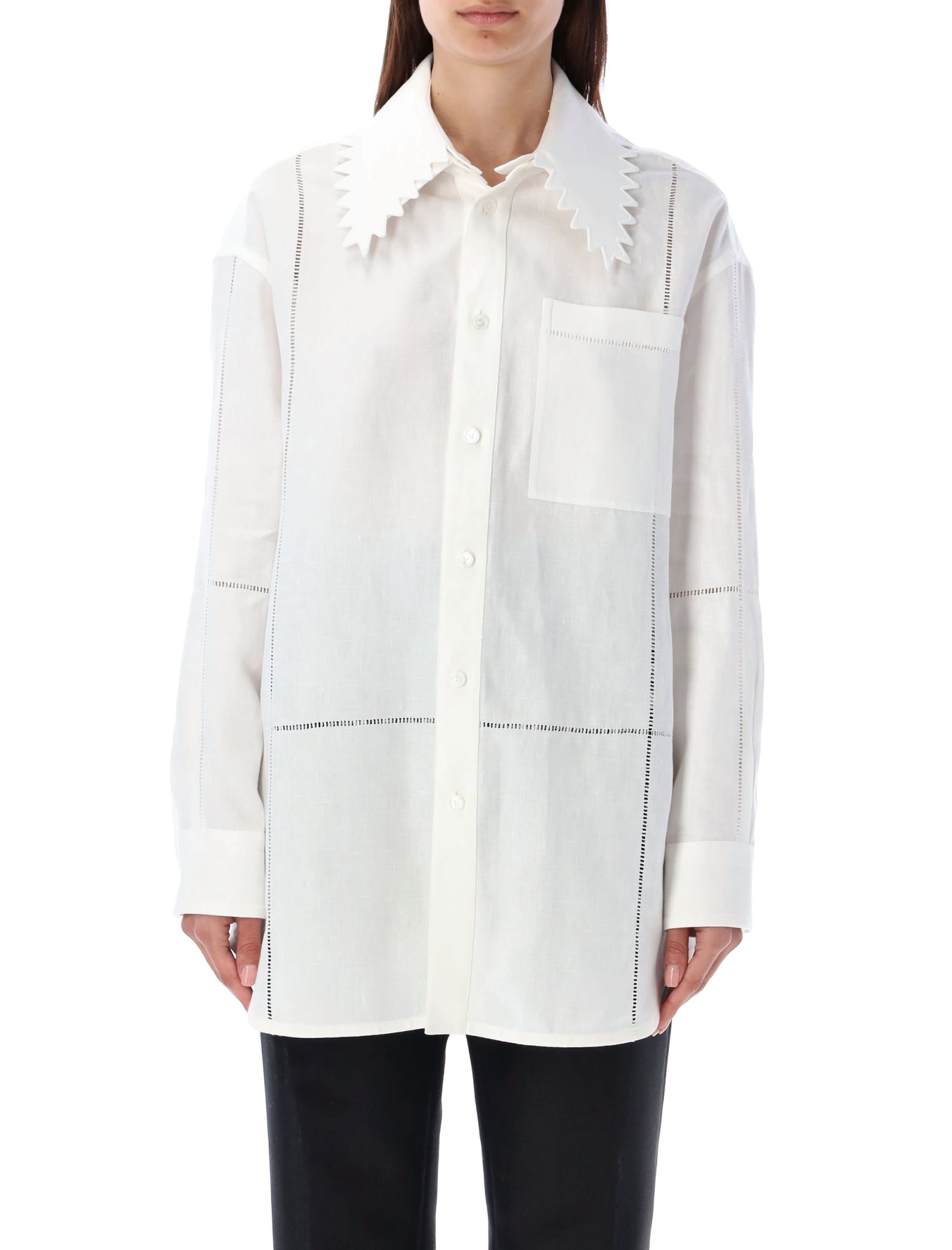 Shop Bottega Veneta Linen Shirt In White