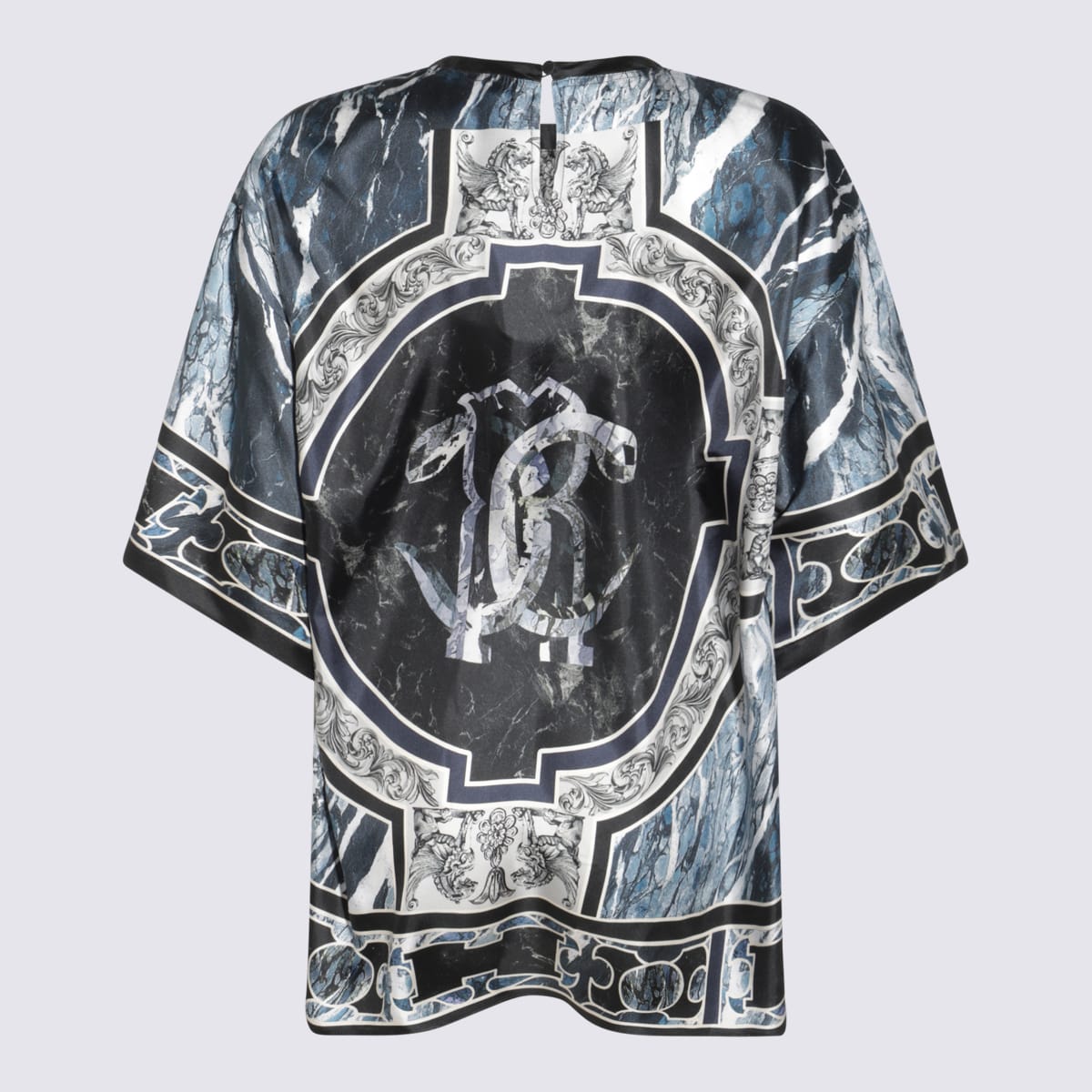 Shop Roberto Cavalli Blue Silk T-shirt