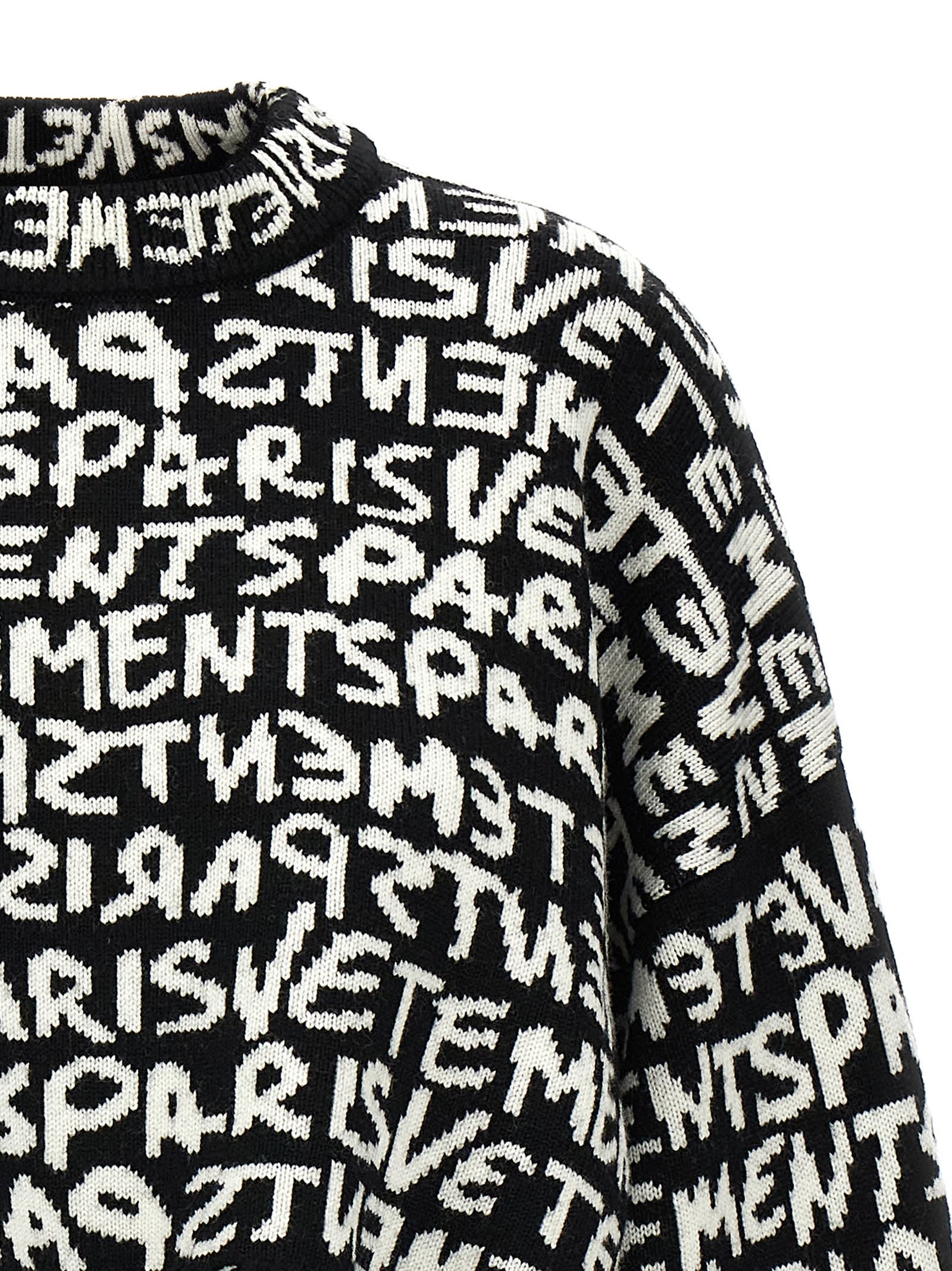 Shop Vetements Paris Monogram Cropped Sweater In White/black