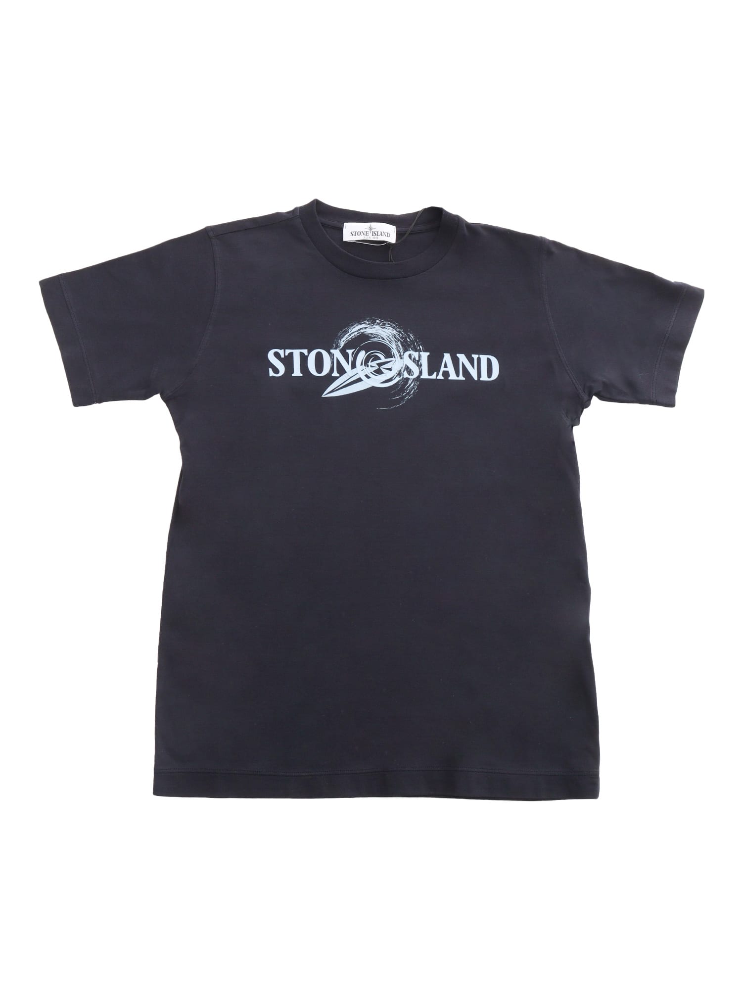 Stone Island Junior Kids' Black T-shirt With Prints In Blue