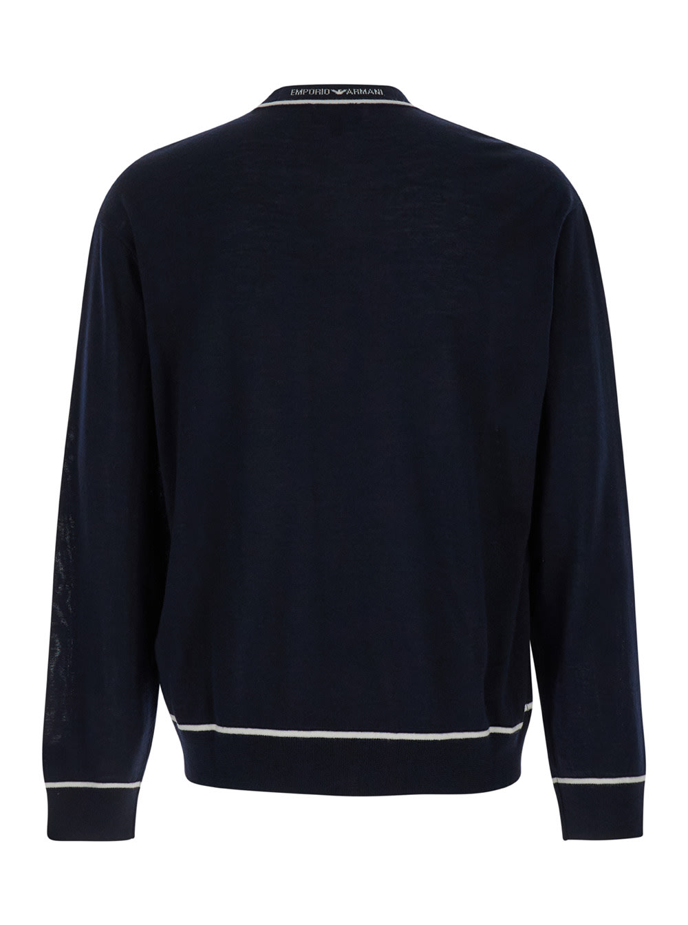 Shop Emporio Armani Blue Sweater With Logo Embroidery In Wool Woman