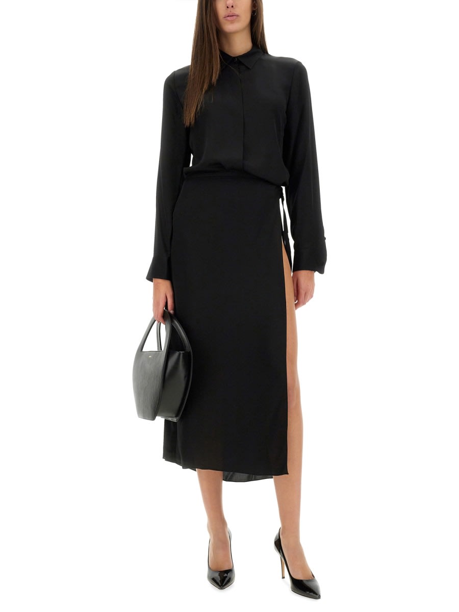 Theory Trouser Linen Midi Skirt In Black