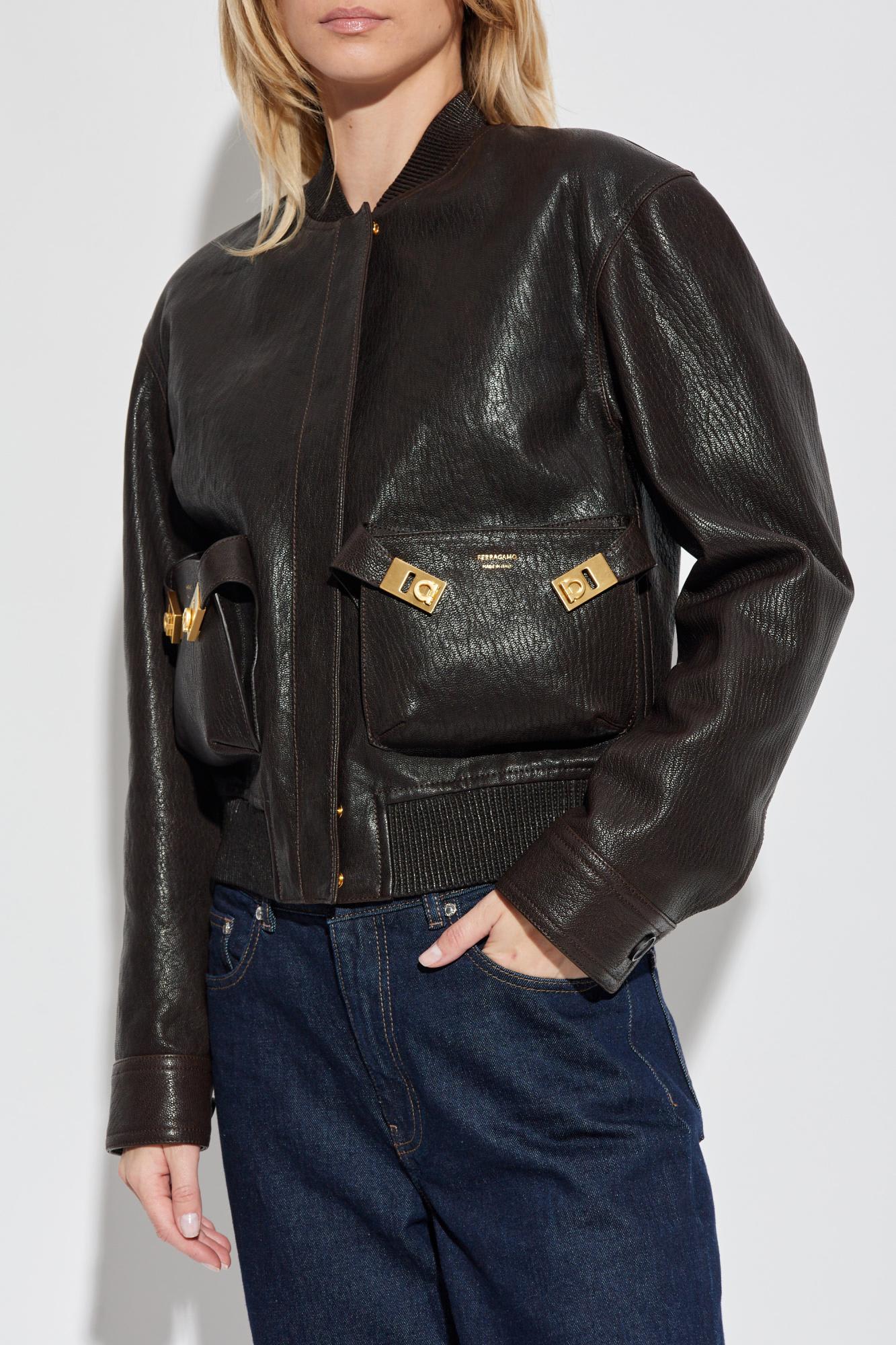 Ferragamo Leather Jacket In Brown