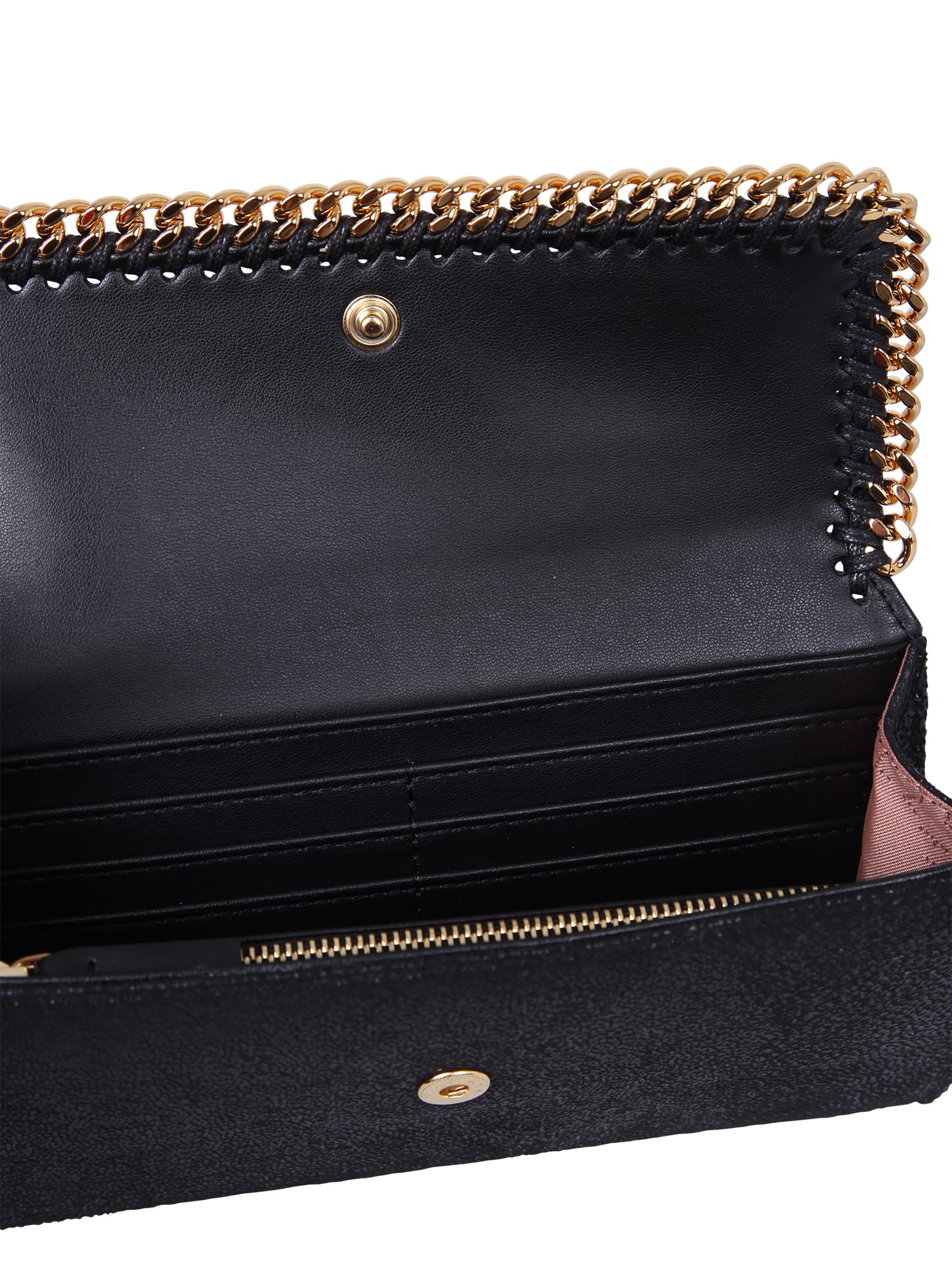 Stella Mccartney Black And Golden Continental Falabella Wallet In Black
