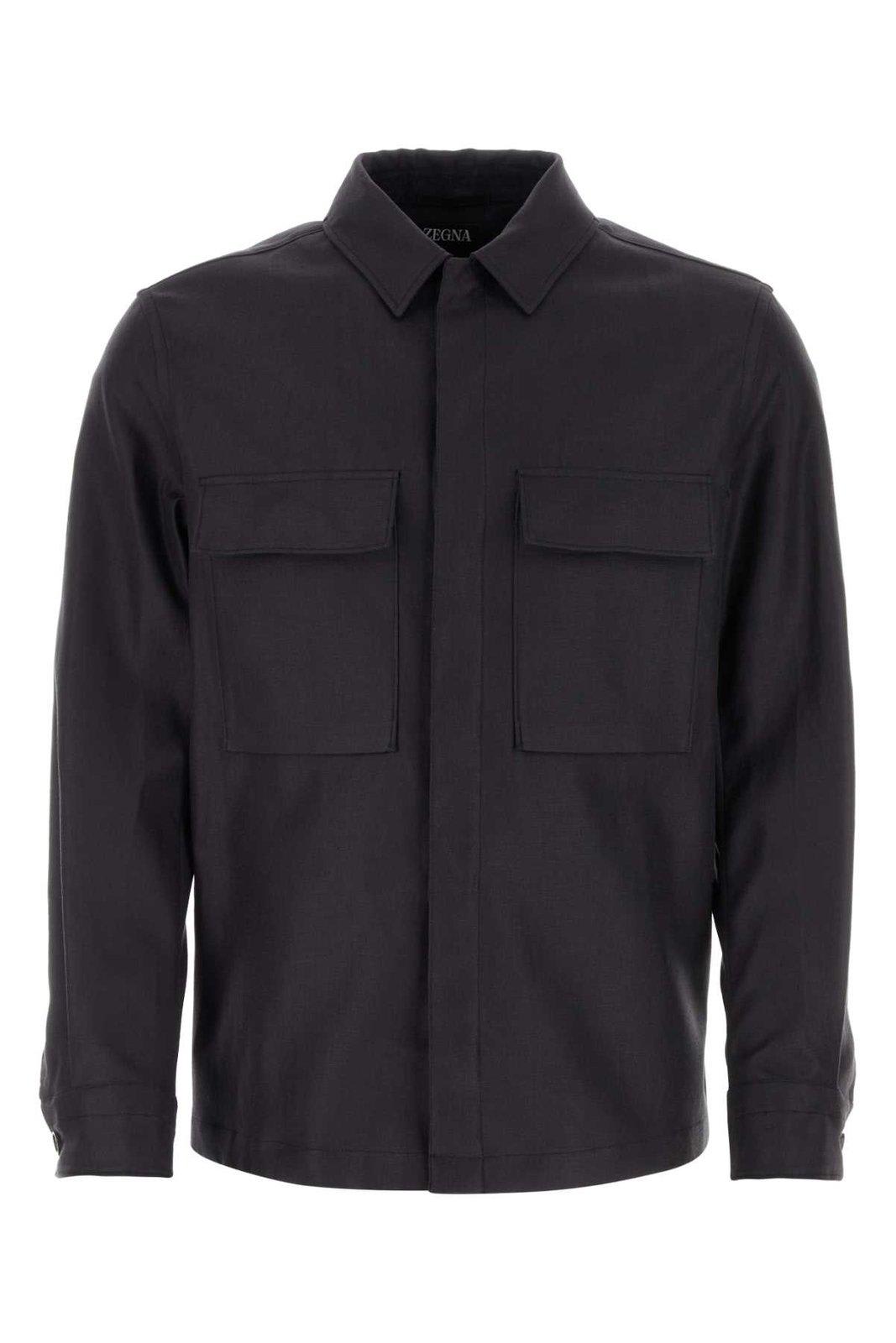 Shop Zegna Concealed Fastened Overshirt  In Blue