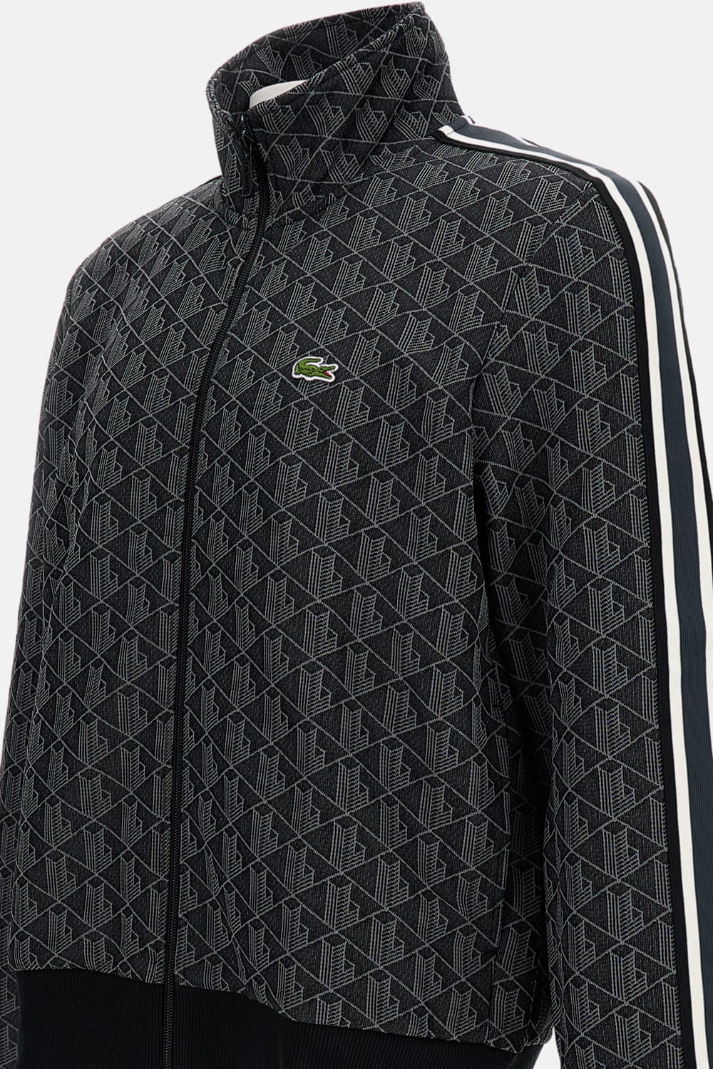 Lacoste Paris Zip-up Jacquard Jacket In Black