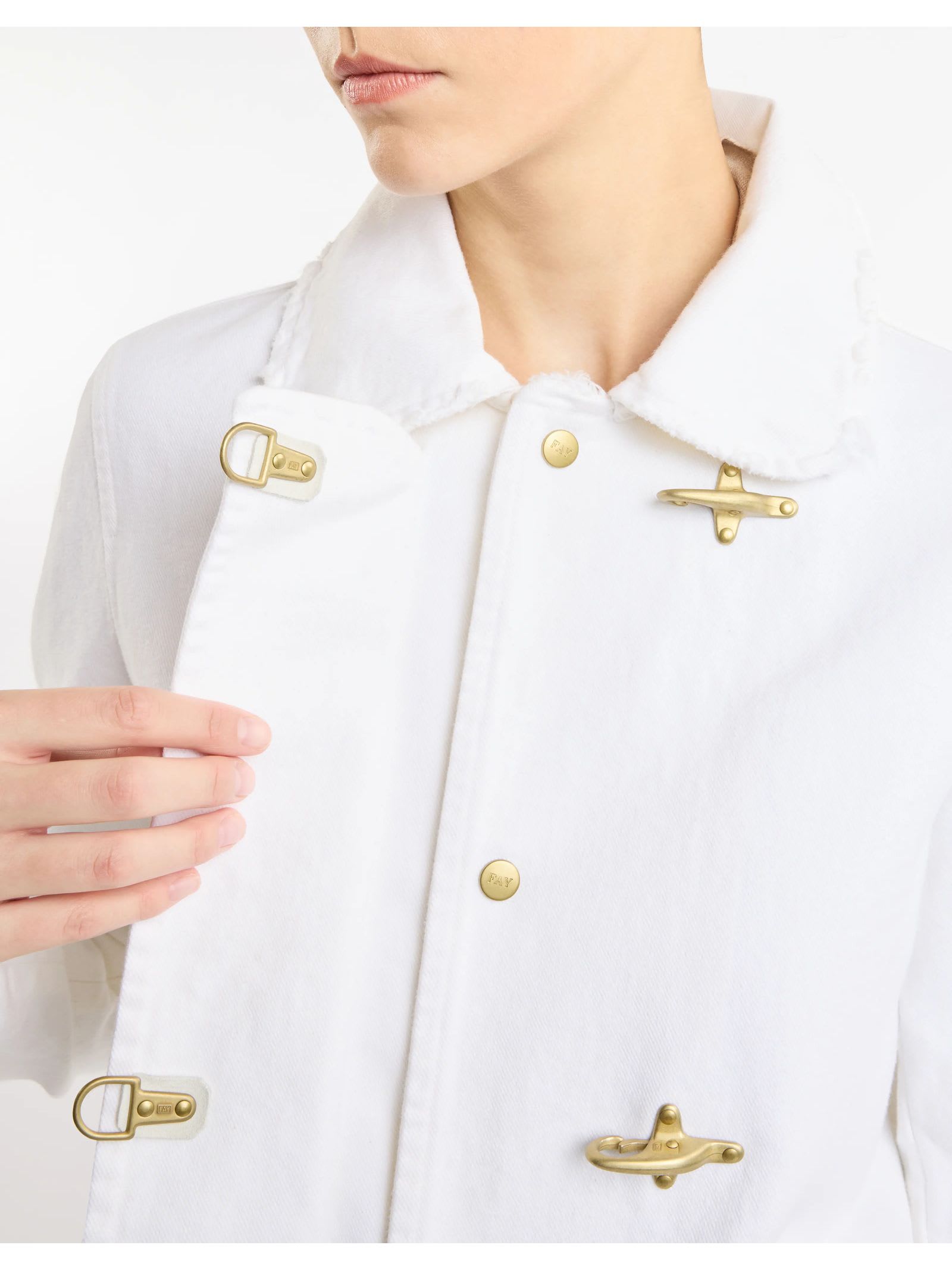 Fay Classic White Jacket With Collar And Gold-tone Hardware In White