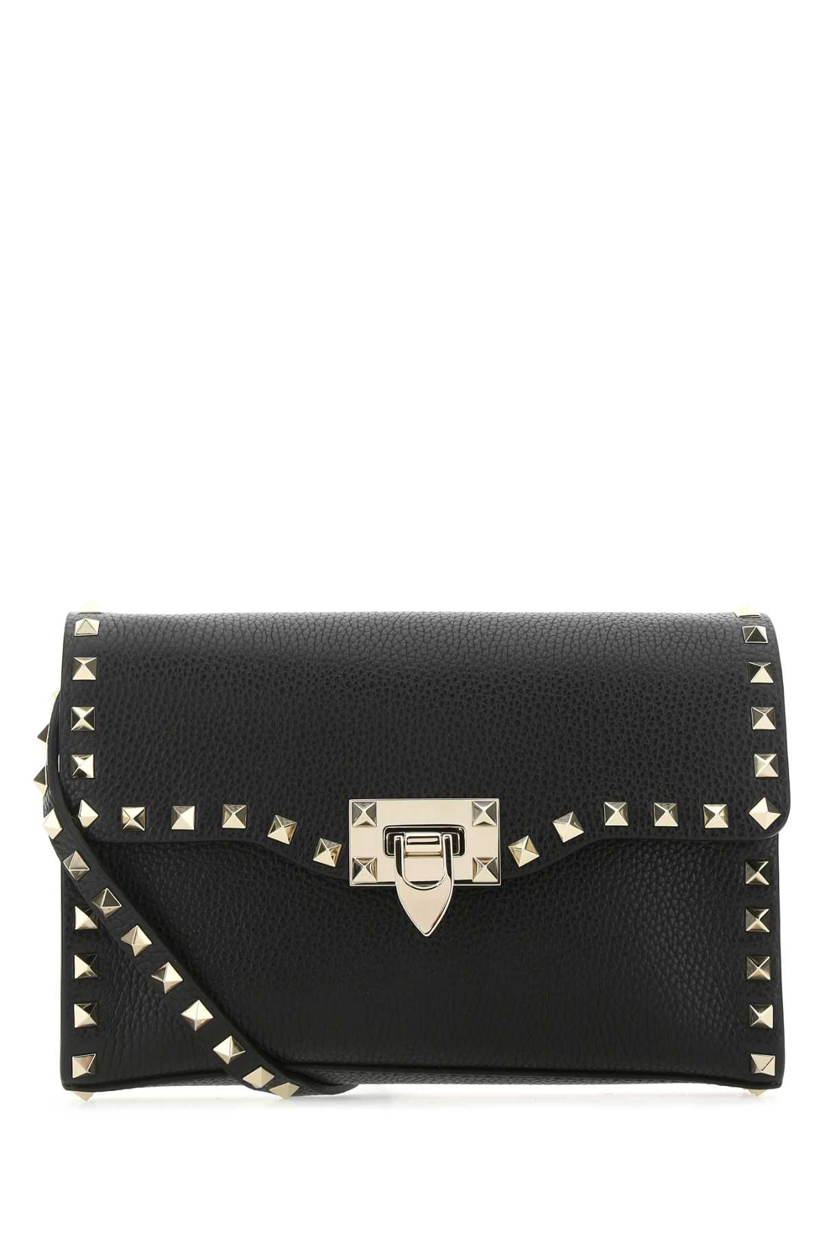 Shop Valentino Black Leather Rockstud Crossbody Bag In Nero