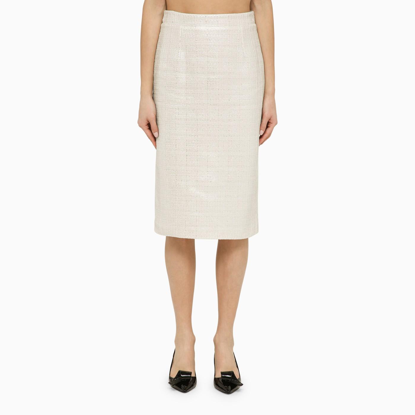 Silver Cotton-blend Midi Skirt