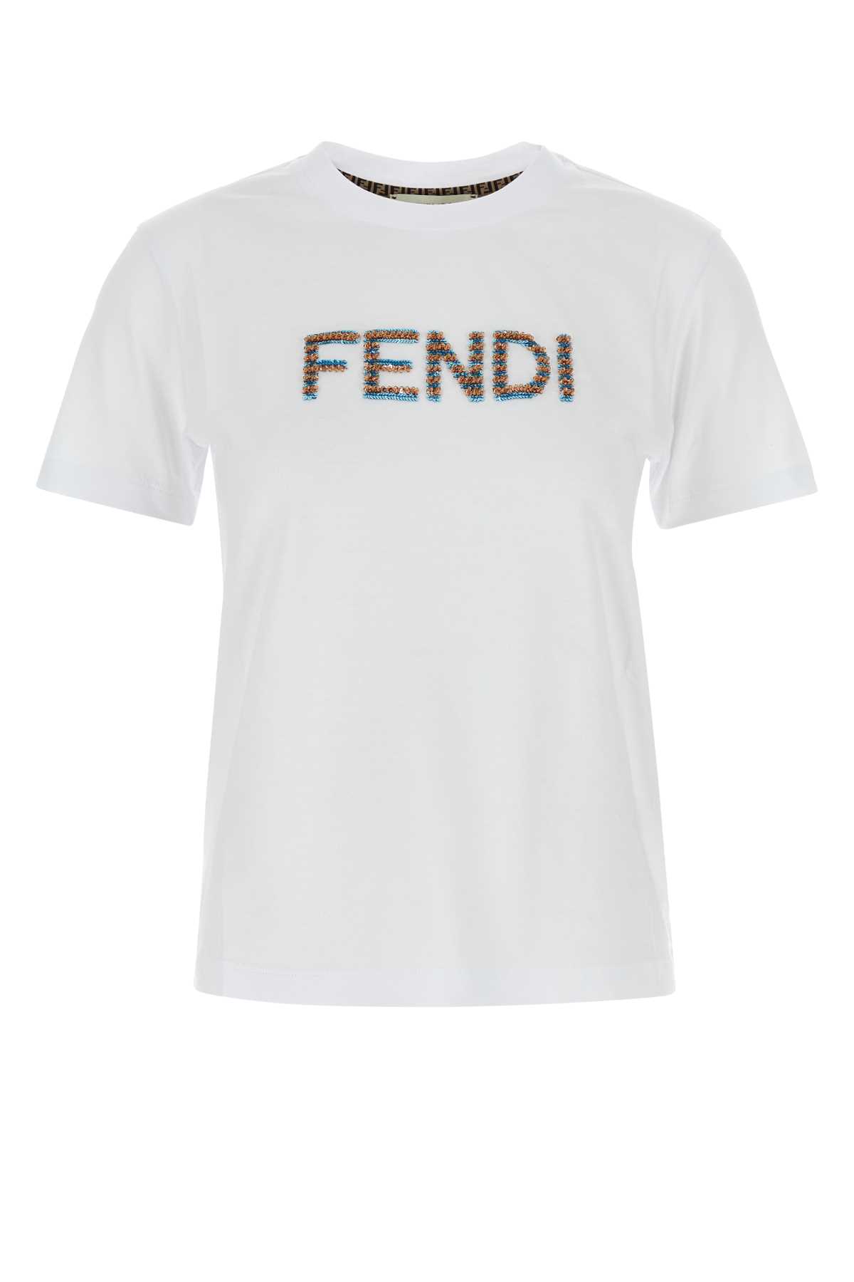 Shop Fendi White Cotton T-shirt