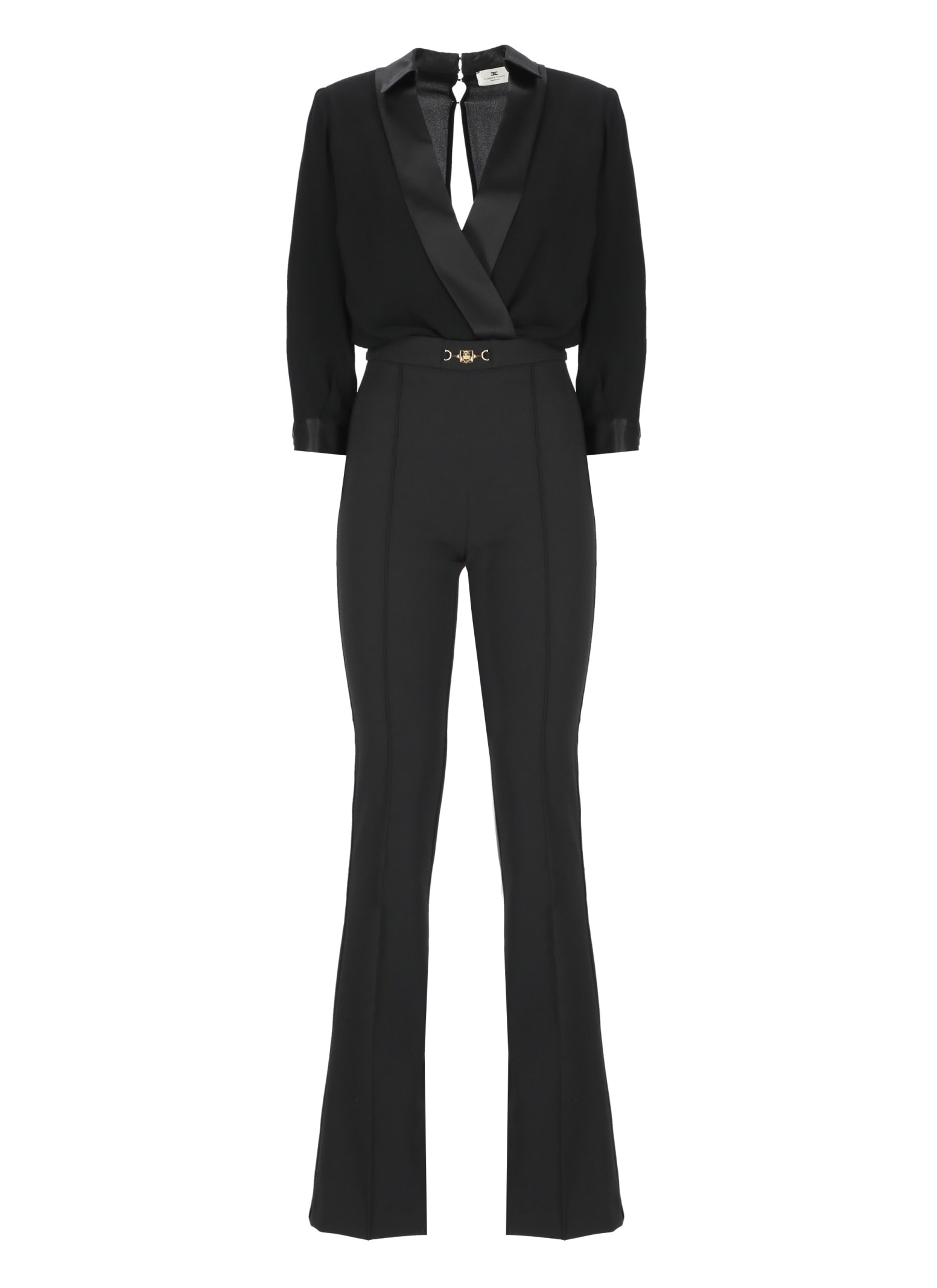 Shop Elisabetta Franchi Viscose And Silk Jumpsuit In Black