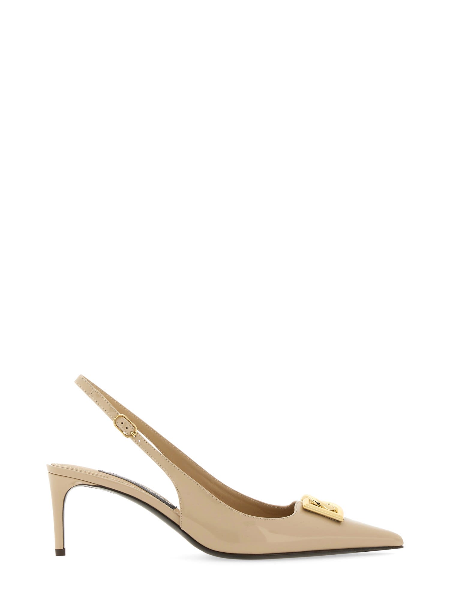 Shop Dolce & Gabbana Sling Back With Logo In Cappuccino