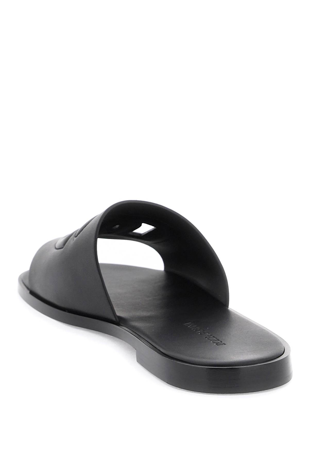 Shop Dolce & Gabbana Leather Sliders With Logo In Black