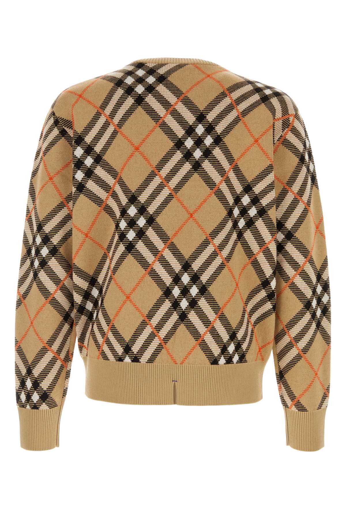 Shop Burberry Embroidered Stretch Wool Blend Sweater In Sandipcheck