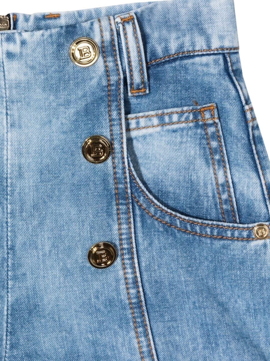 Shop Balmain Short Shorts With Gold Buttons In Azure