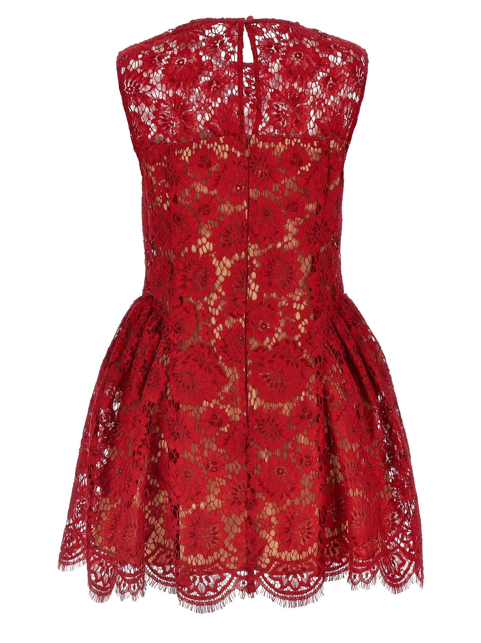 Self-portrait Red Fine Lace Pearl Mini Dresses Red In Red