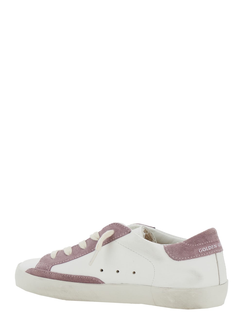 Golden Goose Super Star White Low Top Sneakers With Star Shaped Patch On The Side And Logo Patch On The Tongue In In White