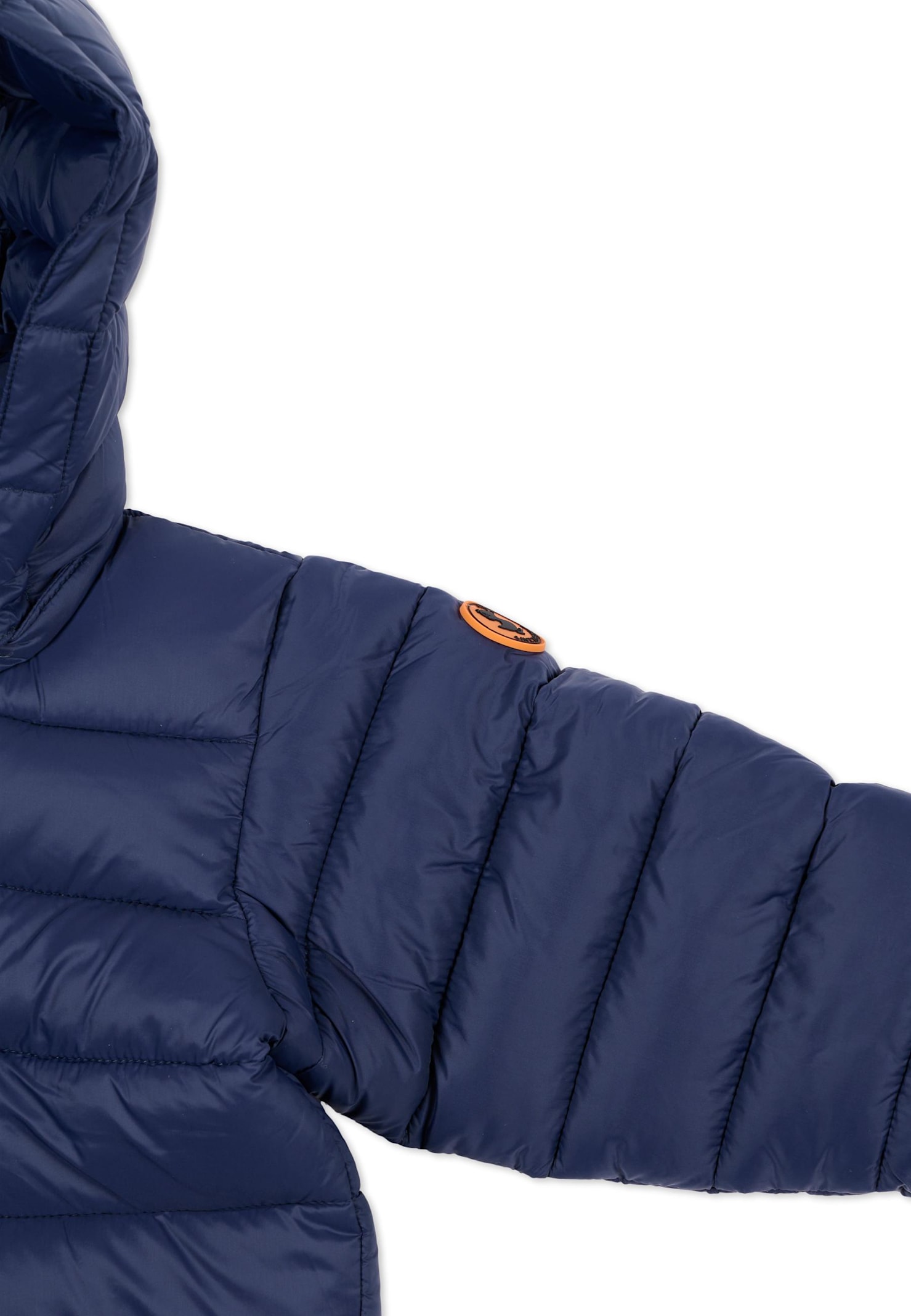 Save The Duck Blue Down Jacket For Baby Boy With Logo In Blue
