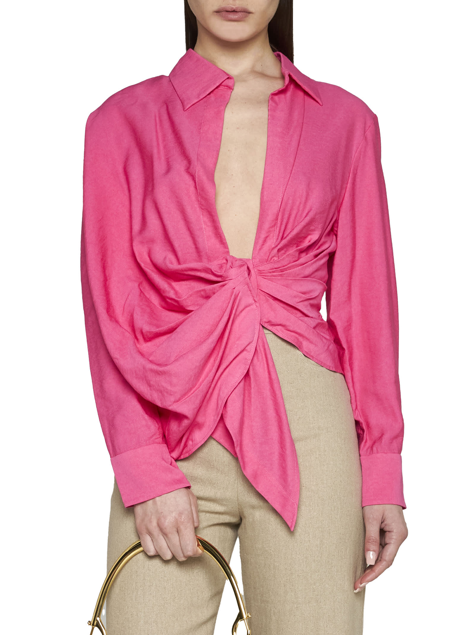 Jacquemus Pink Draped Shirt La Chemise Bahia In Viscose Woman In Pink