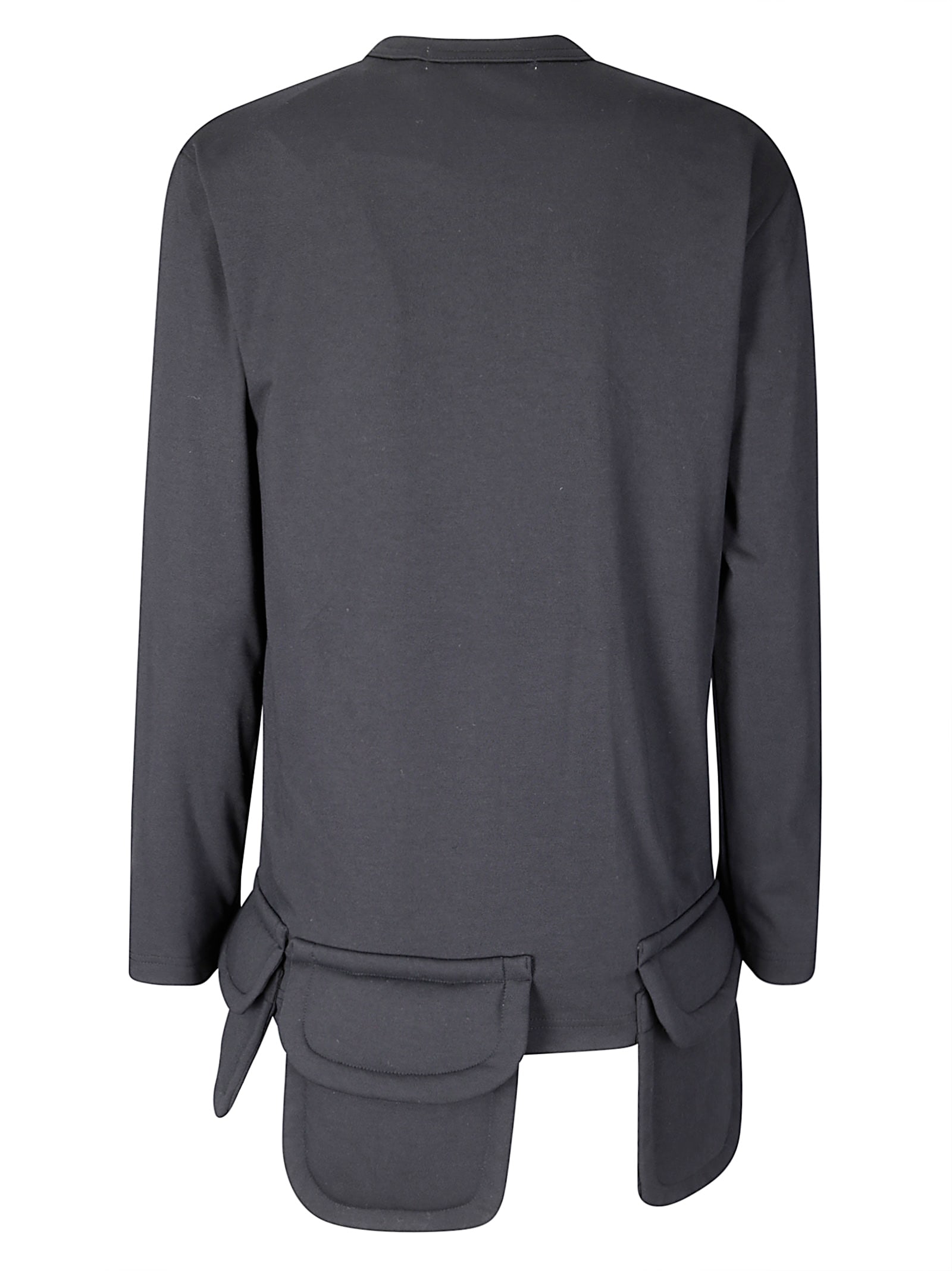 Comme Des Garçons Long-sleeve Black Top With Structural Patch Pockets In Black