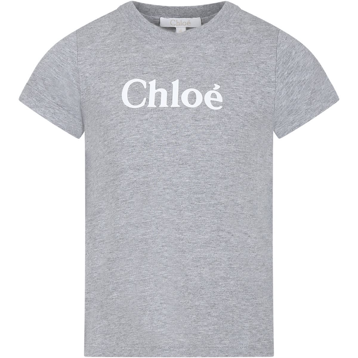 CHLOÉ GREY T-SHIRT FOR GIRL WITH LOGO
