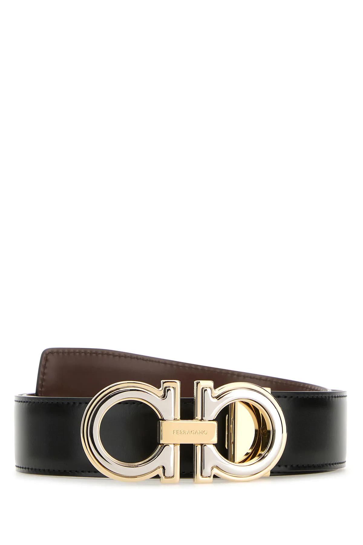 Shop Ferragamo Black Leather Reversible Gancini Belt In Black-brown